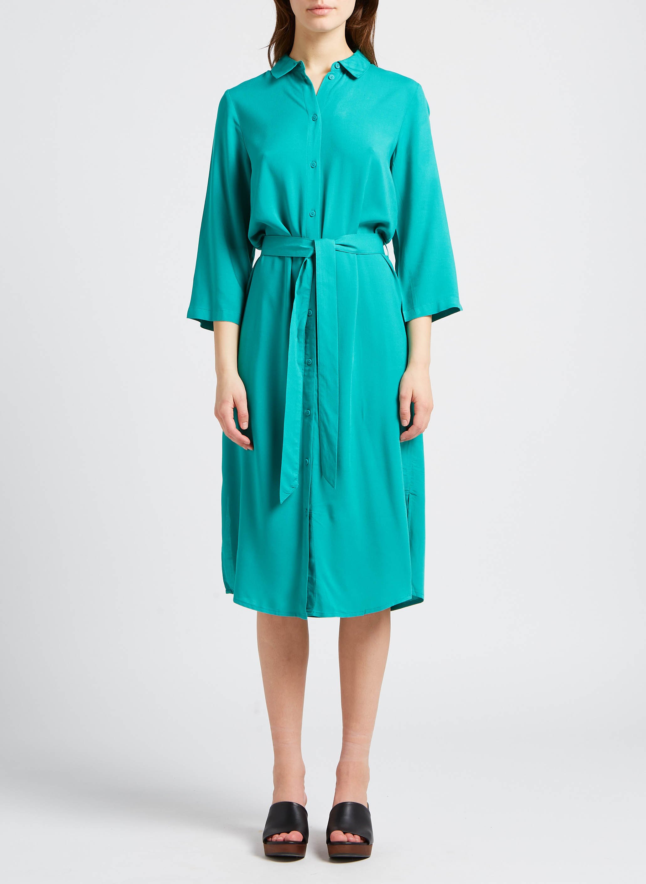 Printed straight-cut midi dress with classic collar VILA Green