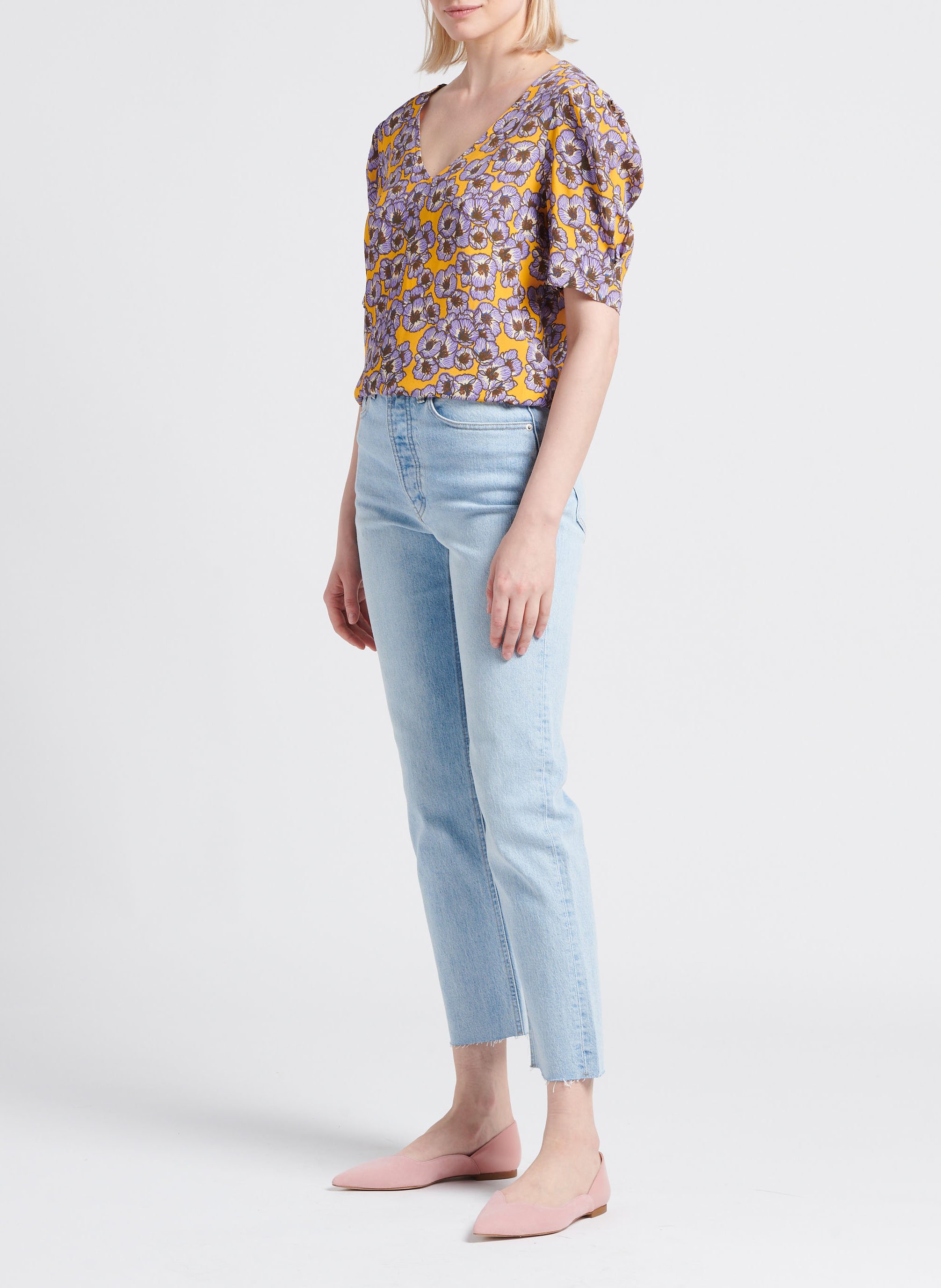 Top col V à imprimé floral LA PETITE FRANCAISE Multicolore