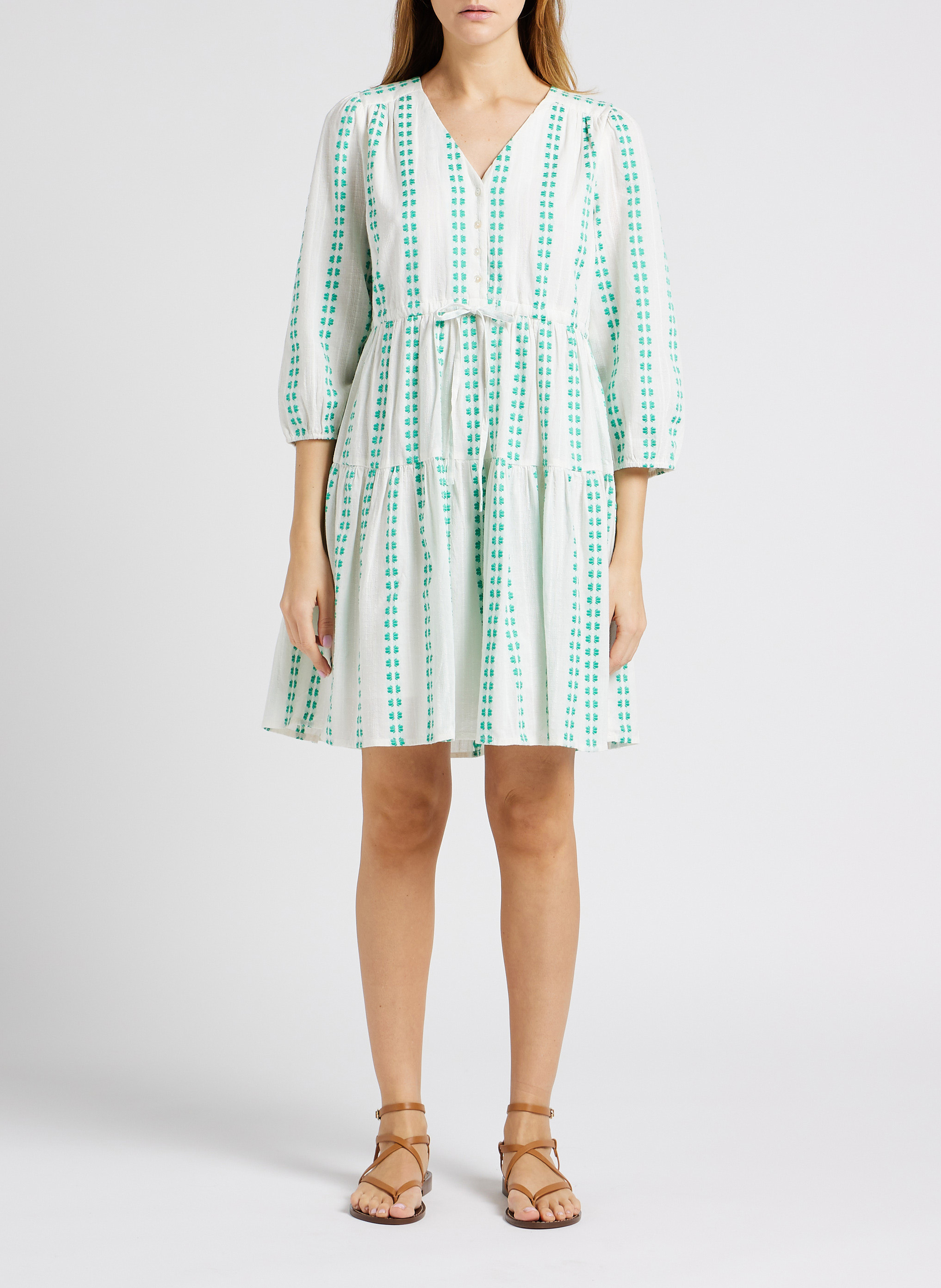 Weites Kleid mit V aus Baumwoll-Mix YAS Weiss