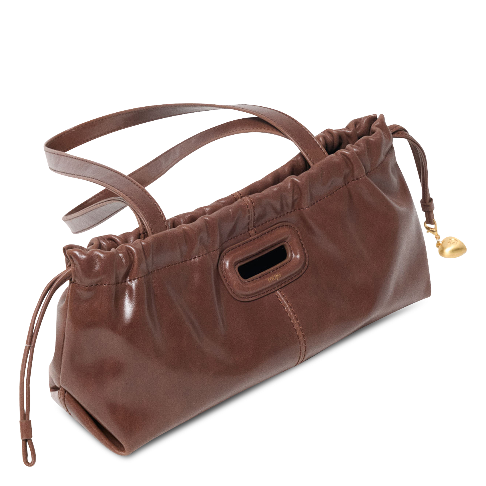 Buideltas van getextureerd leer met veters MAJE Bruin