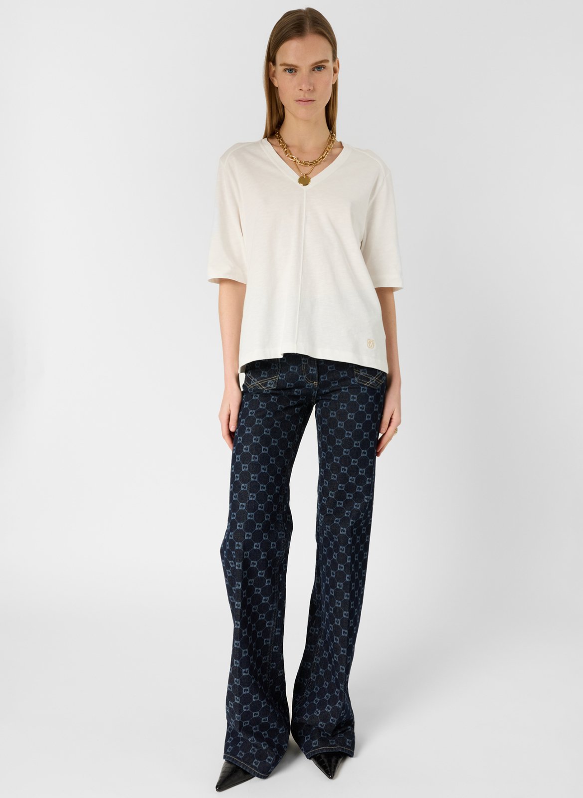 Tee-shirt droit col V en coton GERARD DAREL Blanc