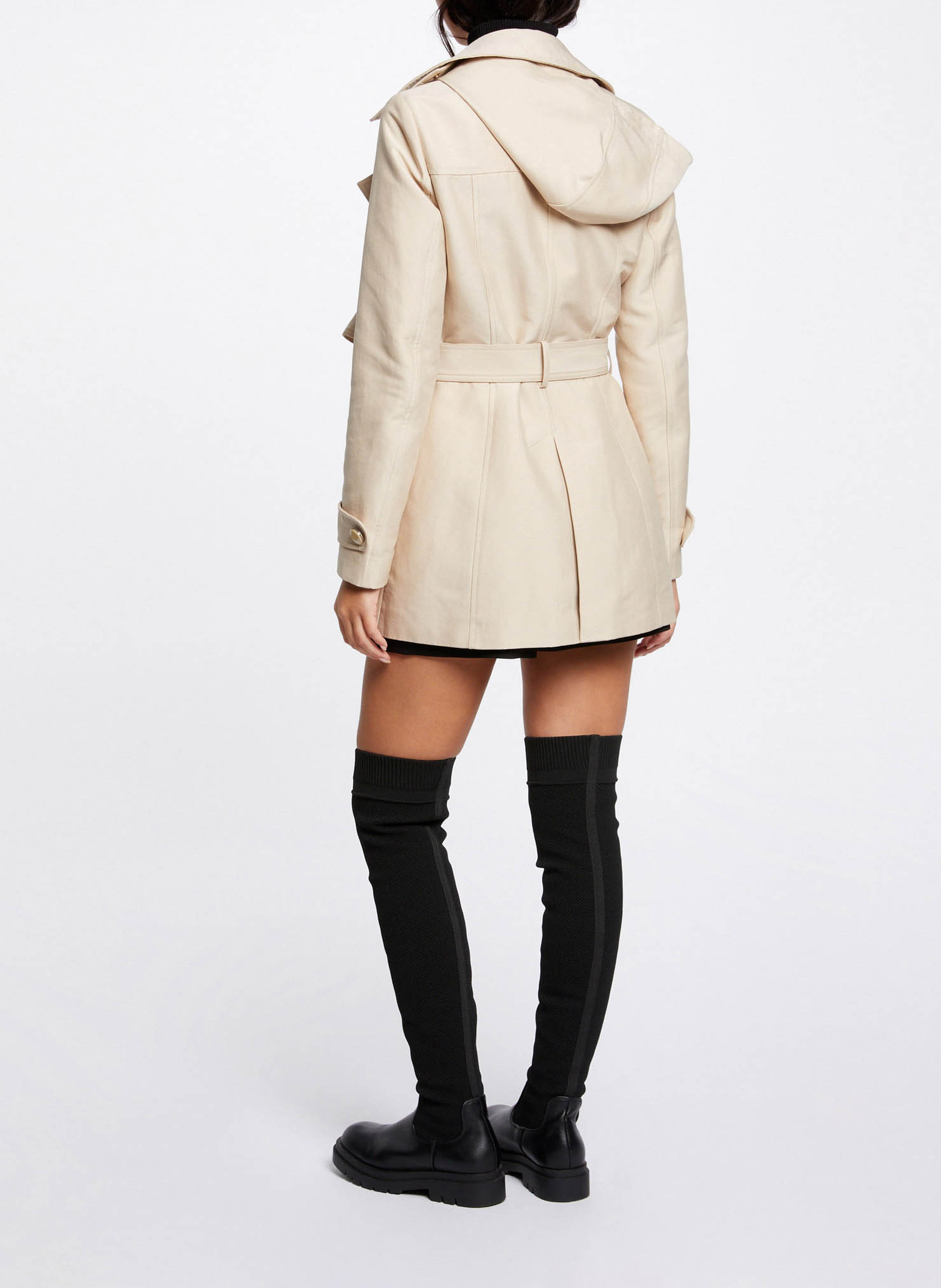Trench cintré col à revers à capuche MORGAN Beige
