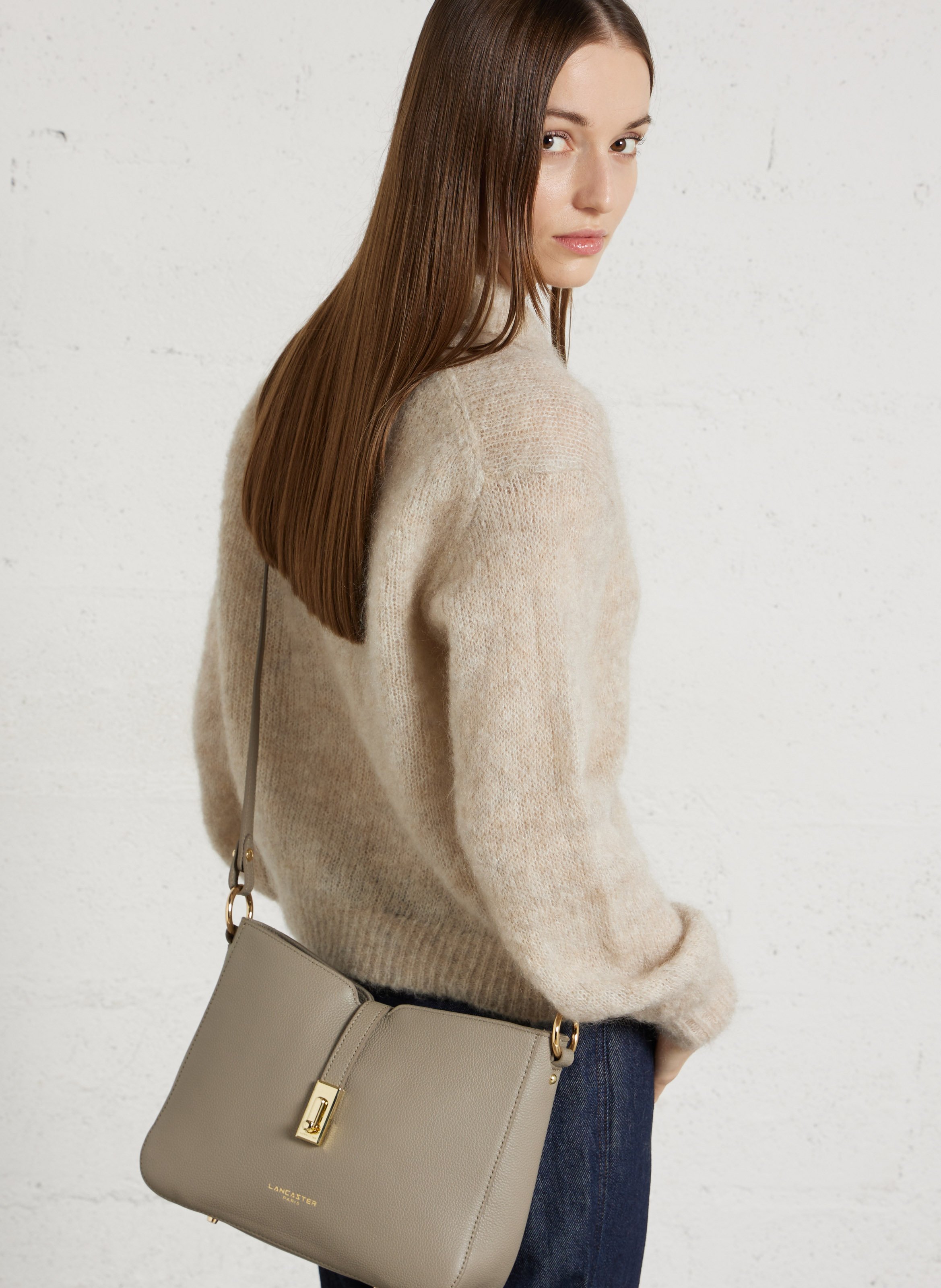 Sac porté épaule en cuir LANCASTER PARIS Gris