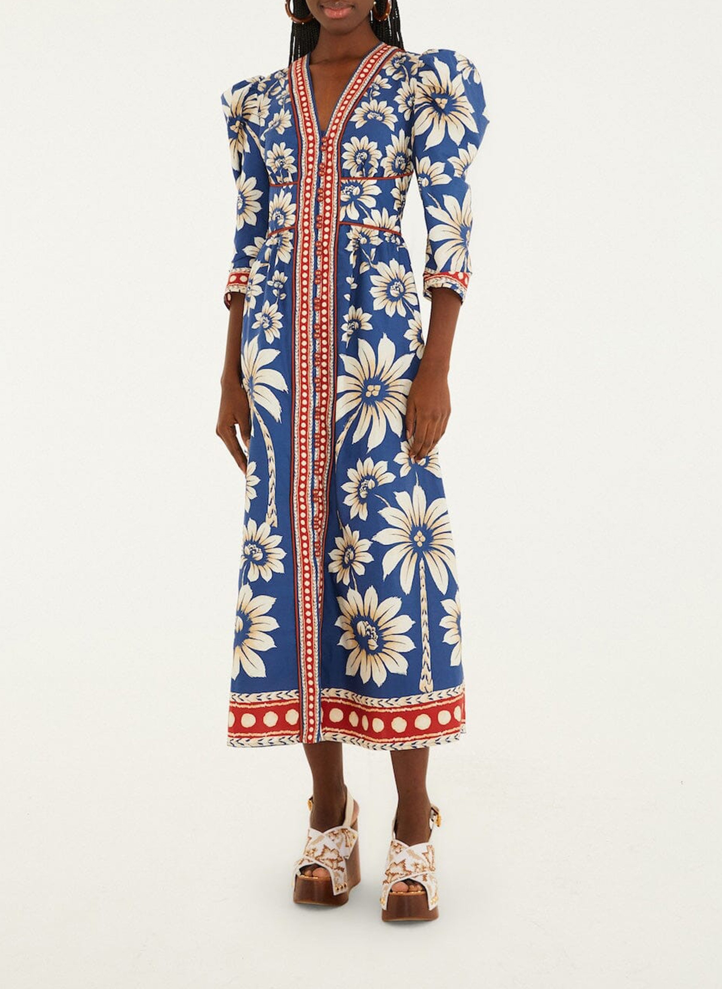 Long V-neck dress FARM RIO Blue