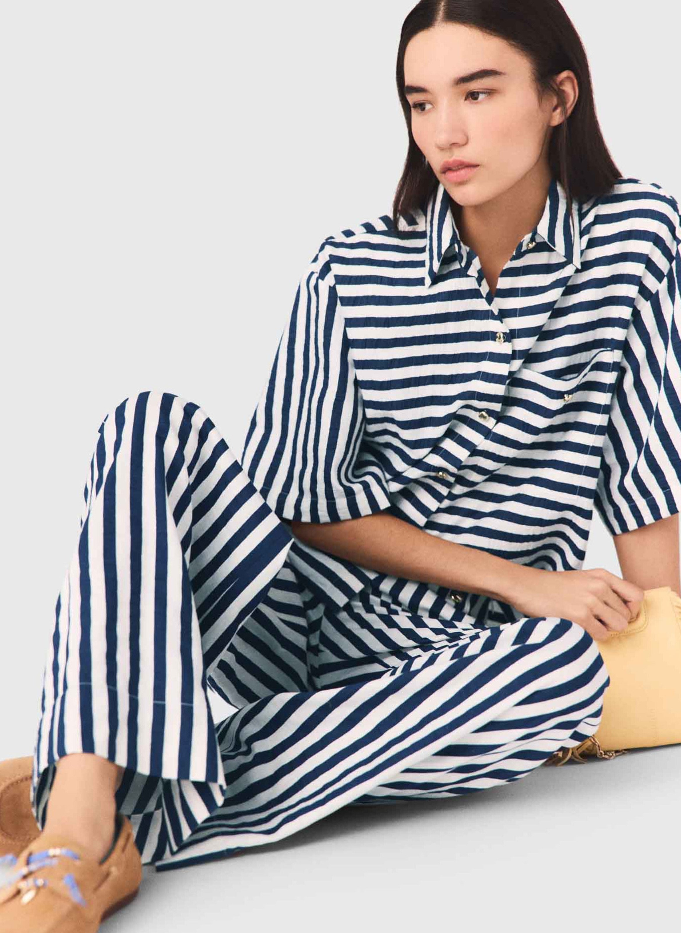 Straight striped shirt with classic collar MAJE White