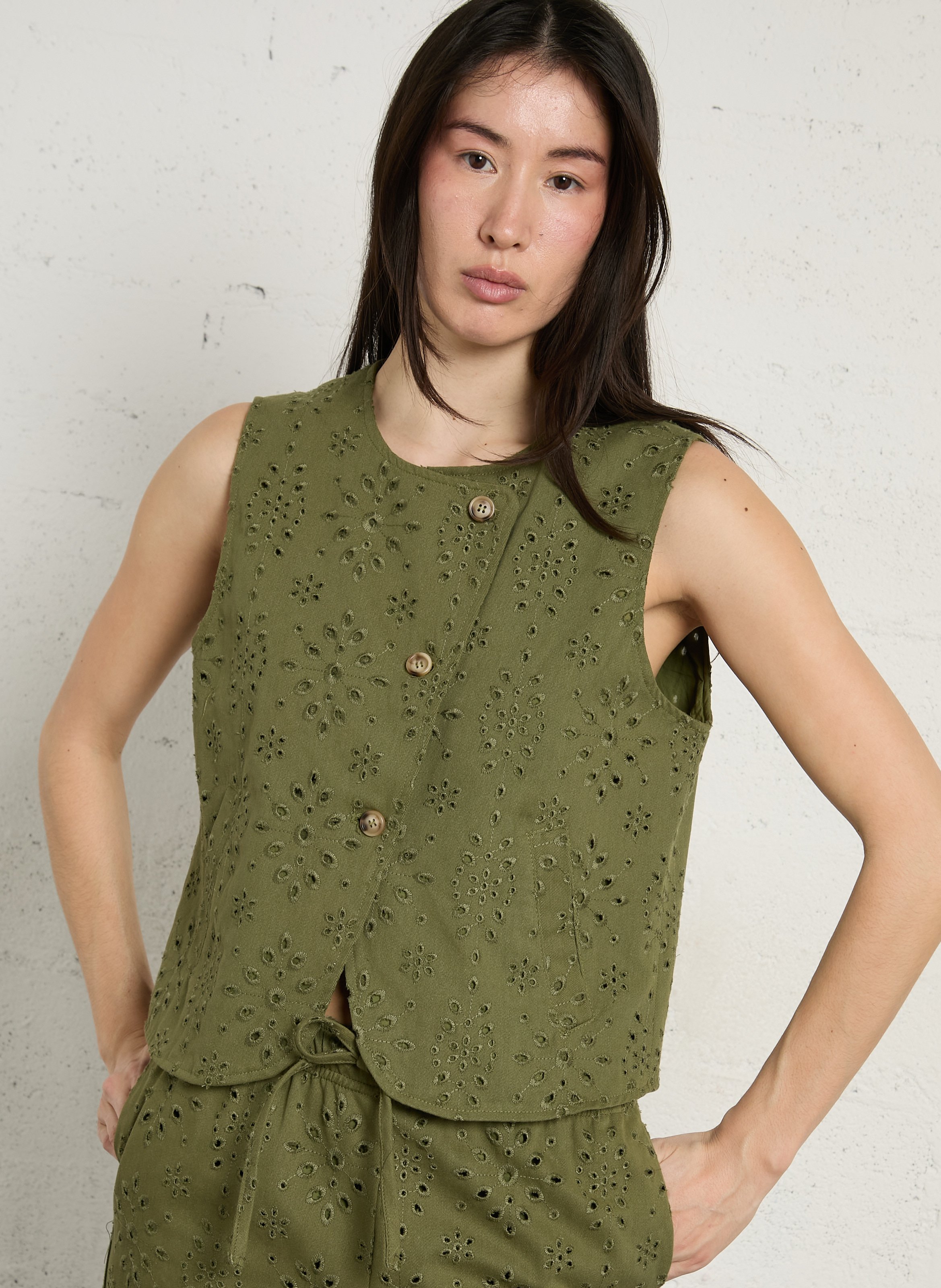 Geborduurd katoenen double-breasted vest THE KORNER Kaki