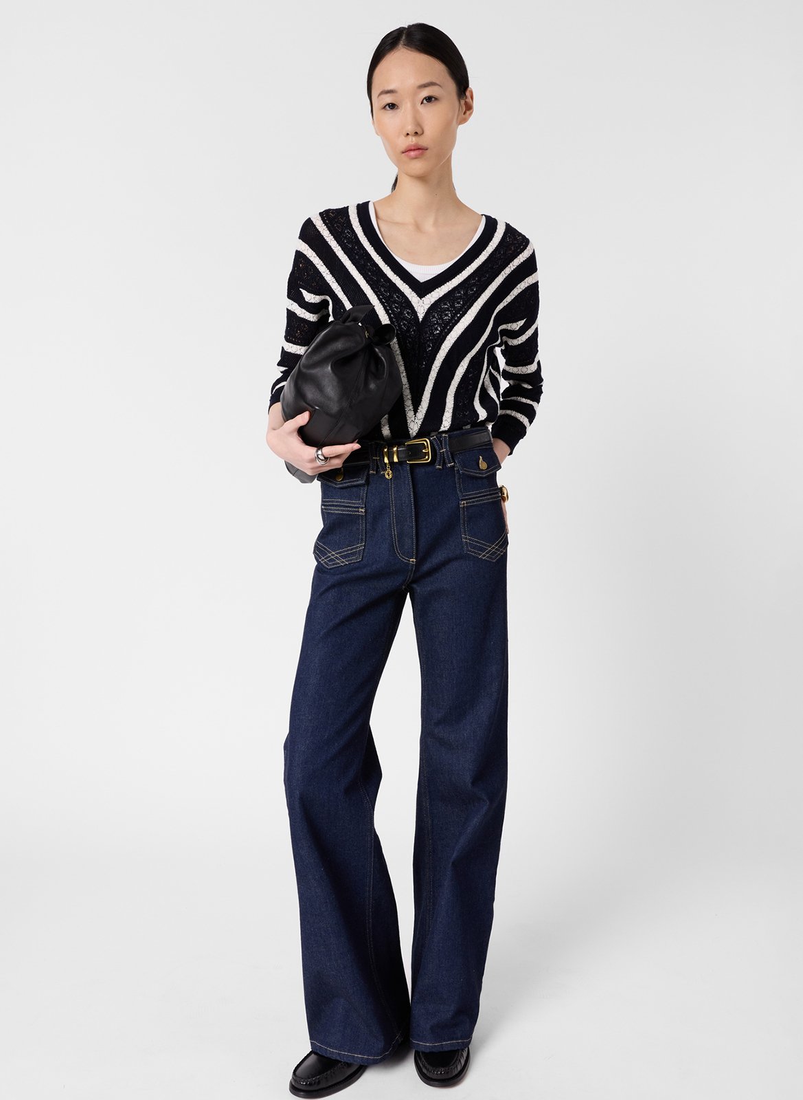 Pull droit col V en coton GERARD DAREL Bleu