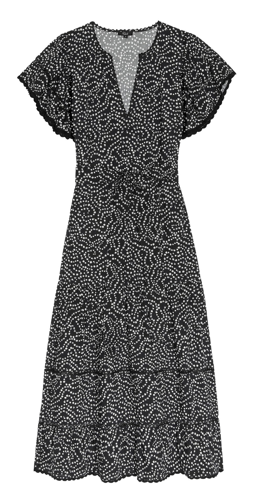 Lange jurk met Tunesische kraag en print RAILS Zwart