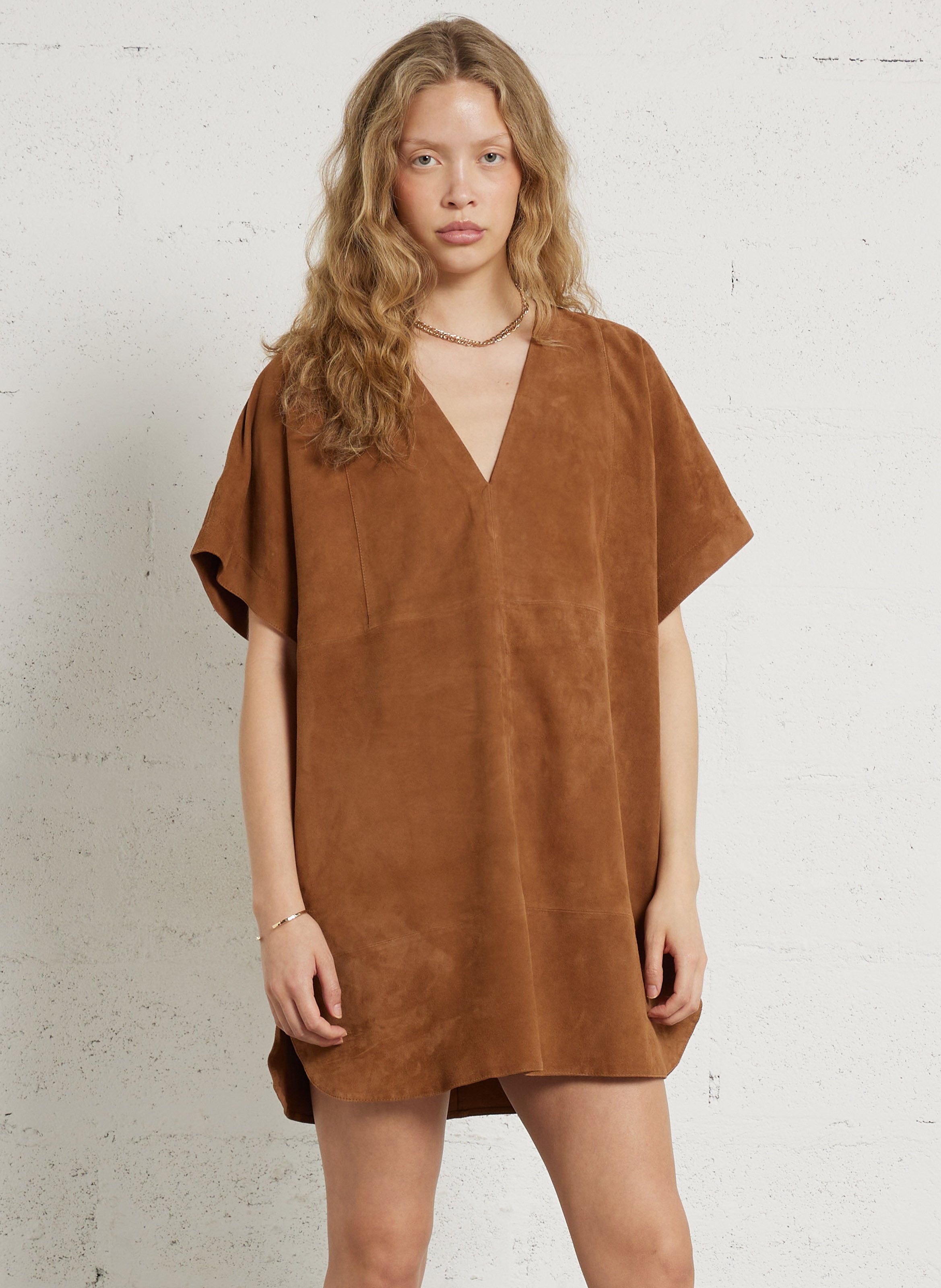Short suede leather dress BELLEPIECE Brown