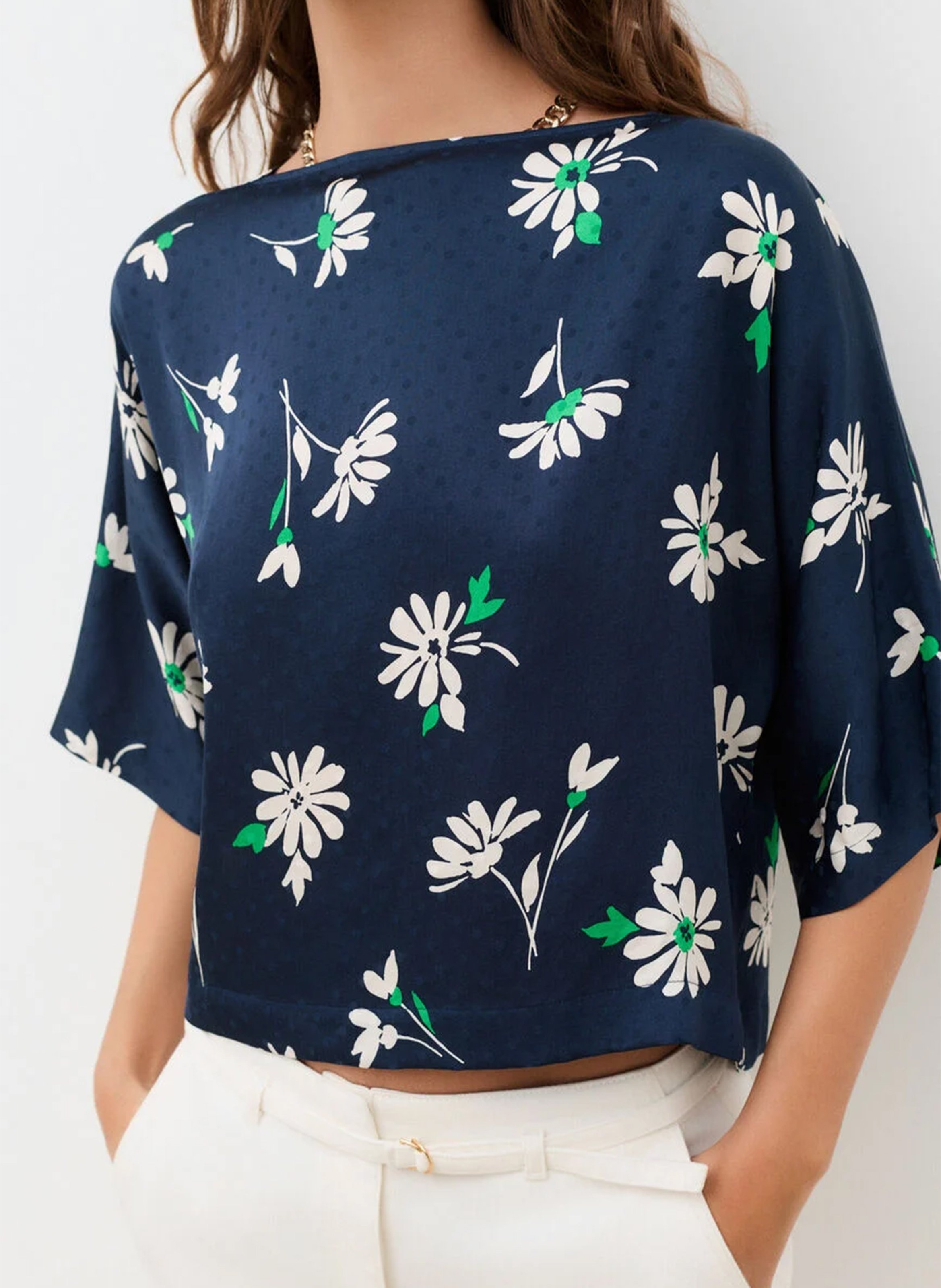 Top droit col bateau imprimé CAROLL Bleu