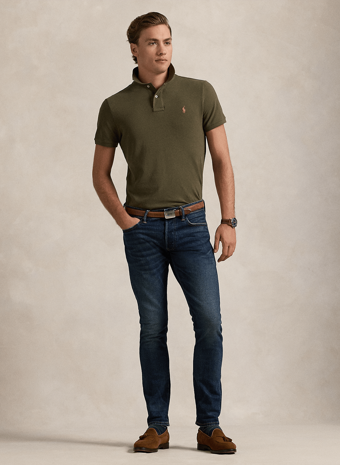 Polo slim-fit en coton piqué POLO RALPH LAUREN Kaki