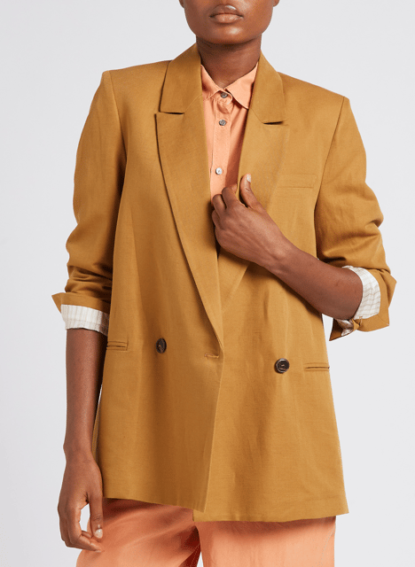 Veste droite col tailleur en coton et lin POMANDERE Marron