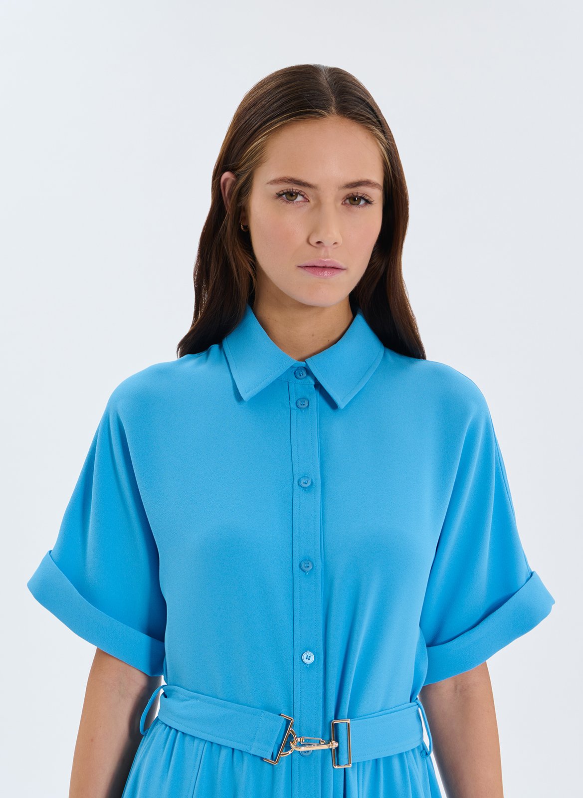 Robe longue col classique Bleu