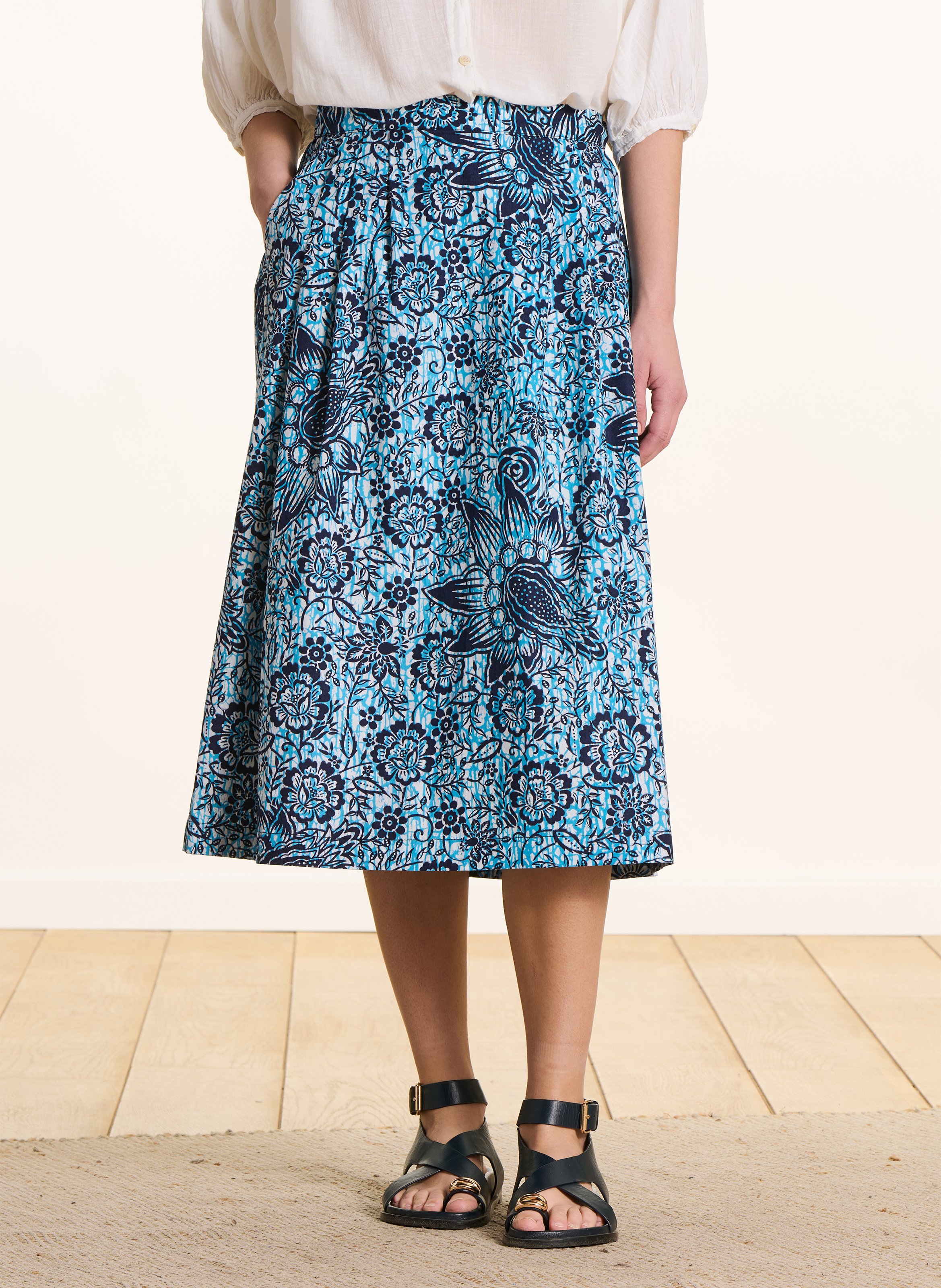 Jupe longue en coton imprimé LA FEE MARABOUTEE Bleu