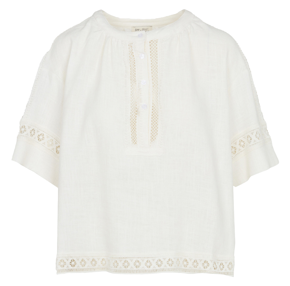 Loose-fitting round neck top in linen and cotton SEE U SOON White