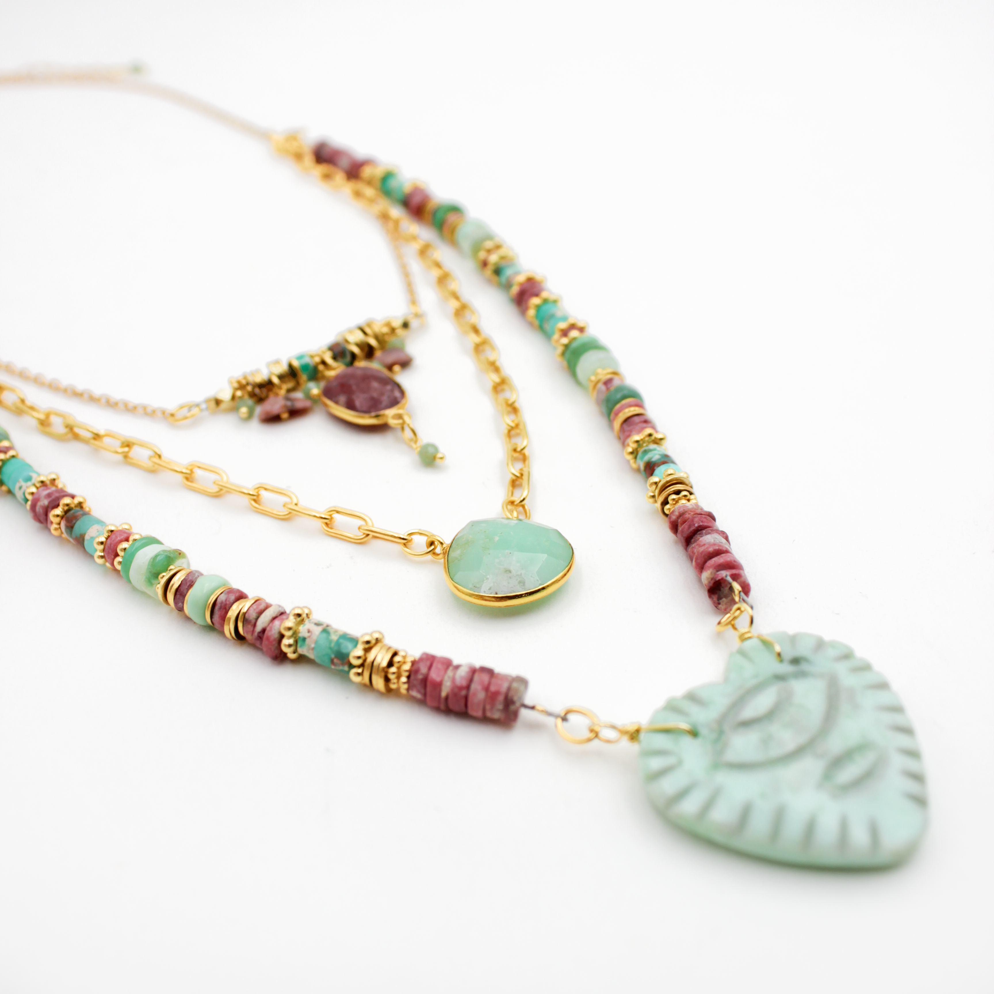 Collier multirangs heishi cœur - christelle L'ATELIER DES DAMES Doré