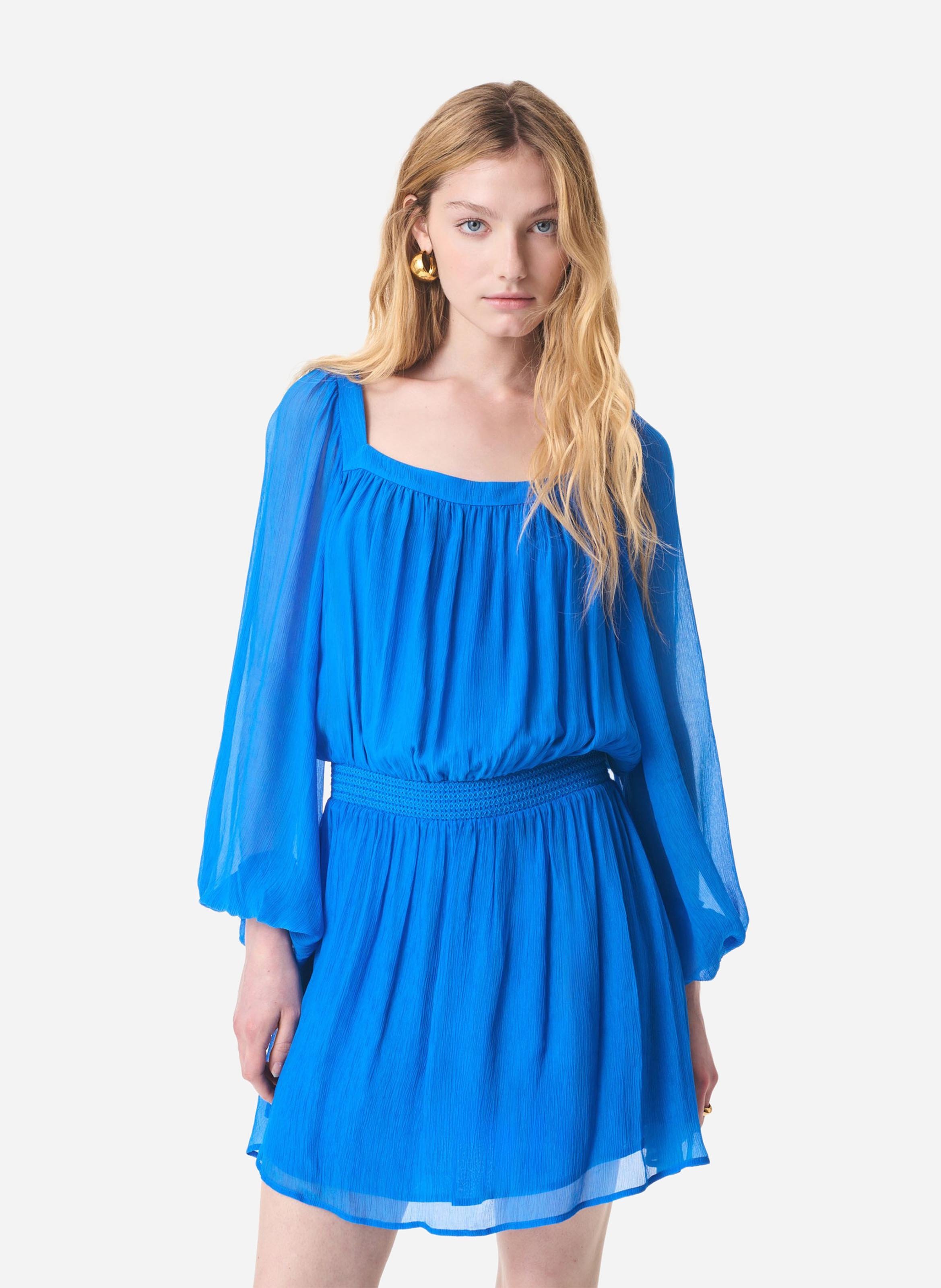 Korte jurk met vierkante halslijn Blauw