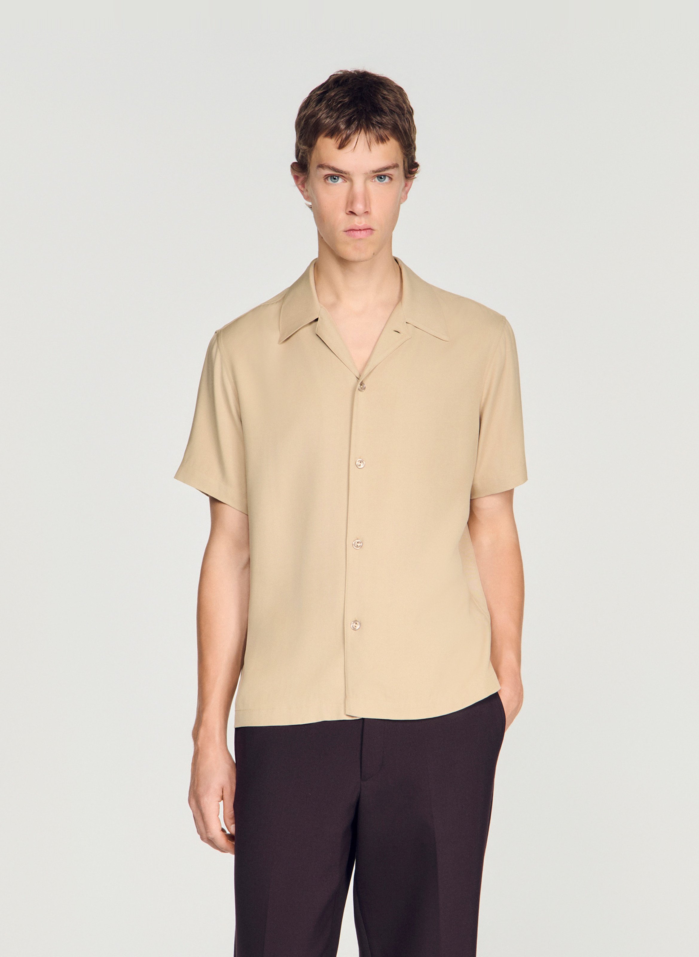 Chemise droite col cubain SANDRO Marron