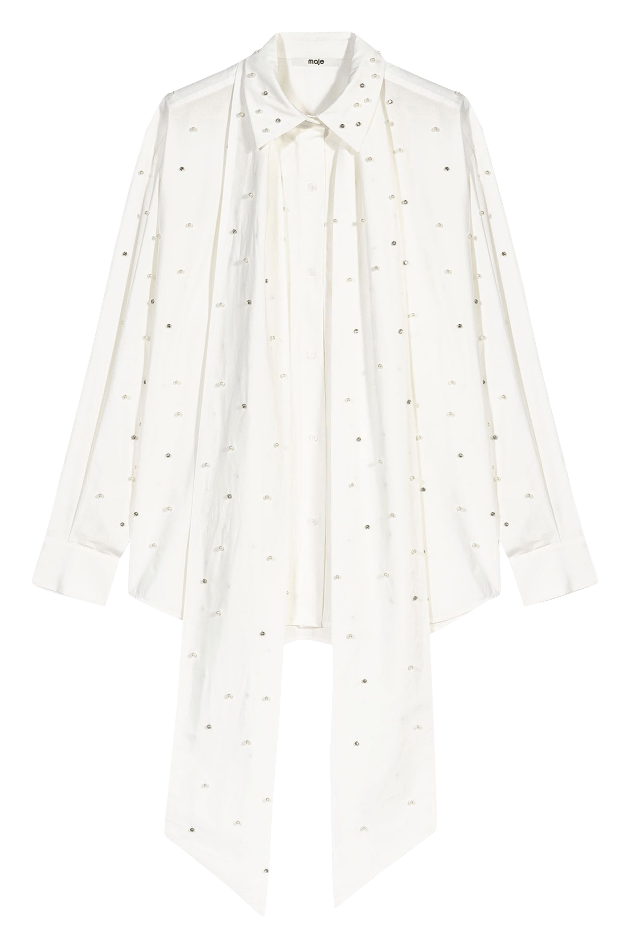 Blouse met lavallière kraag versierd met strass en parels MAJE Wit