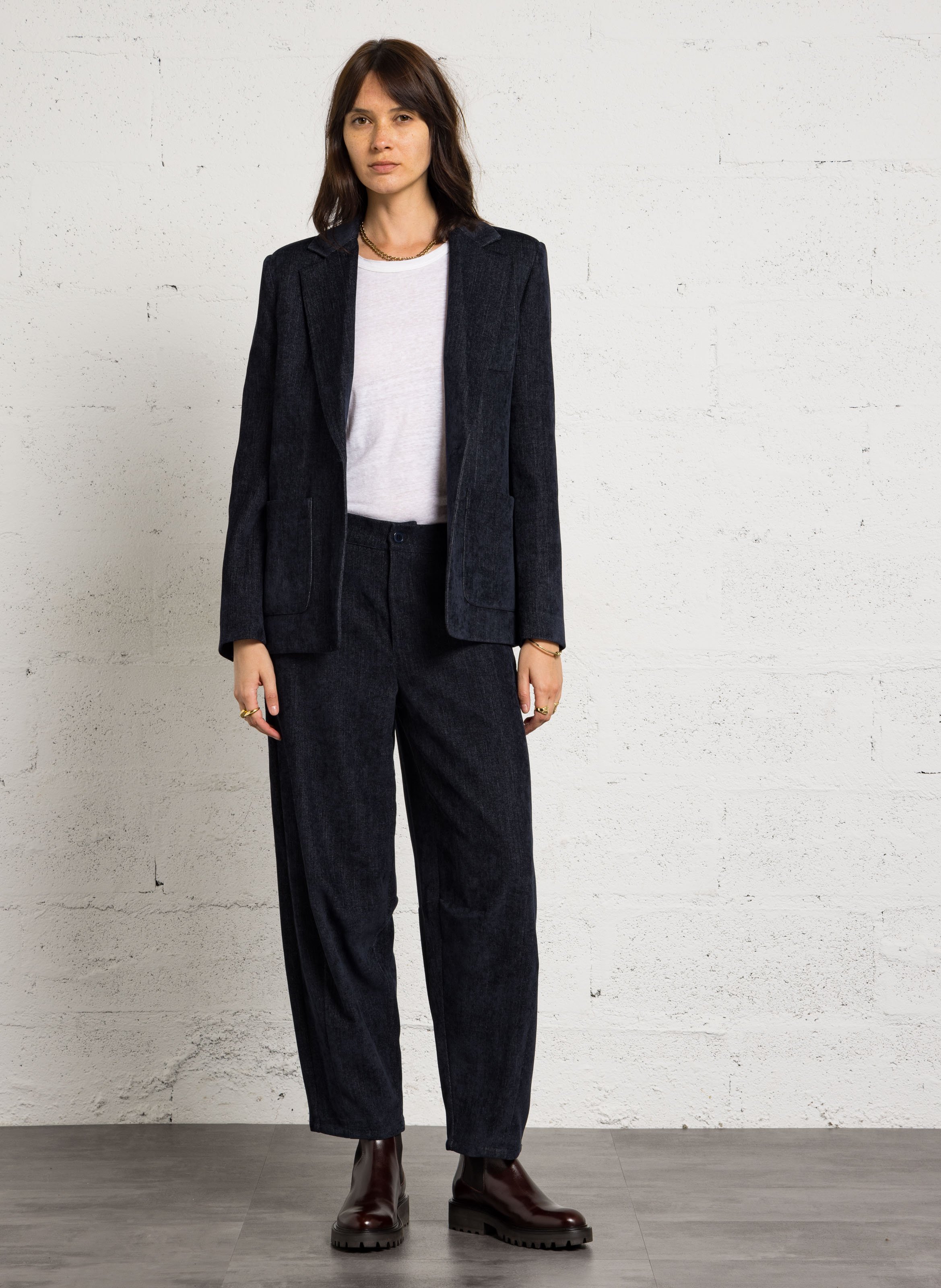 Gerade geschnittener Samt-Blazer PLEASE Blau