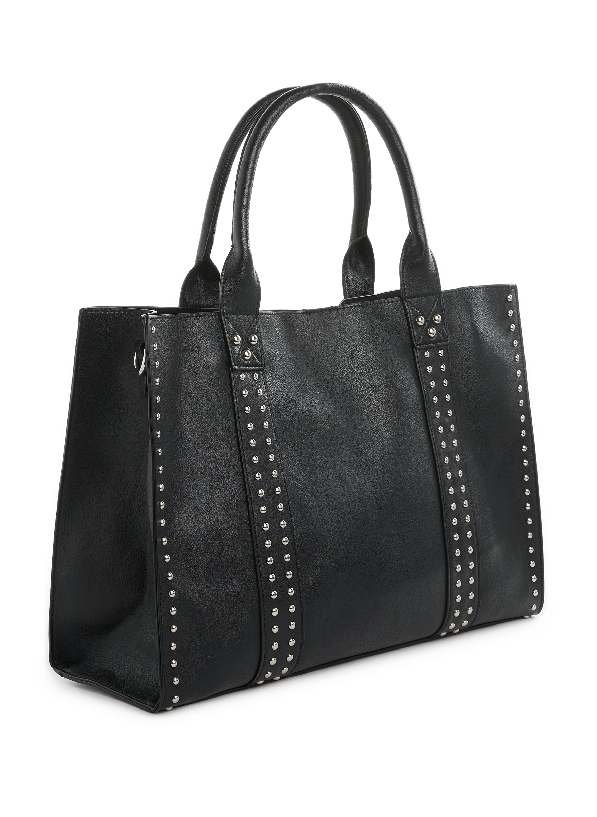 Shopping bag in black leather with studs AU PRINTEMPS PARIS Black
