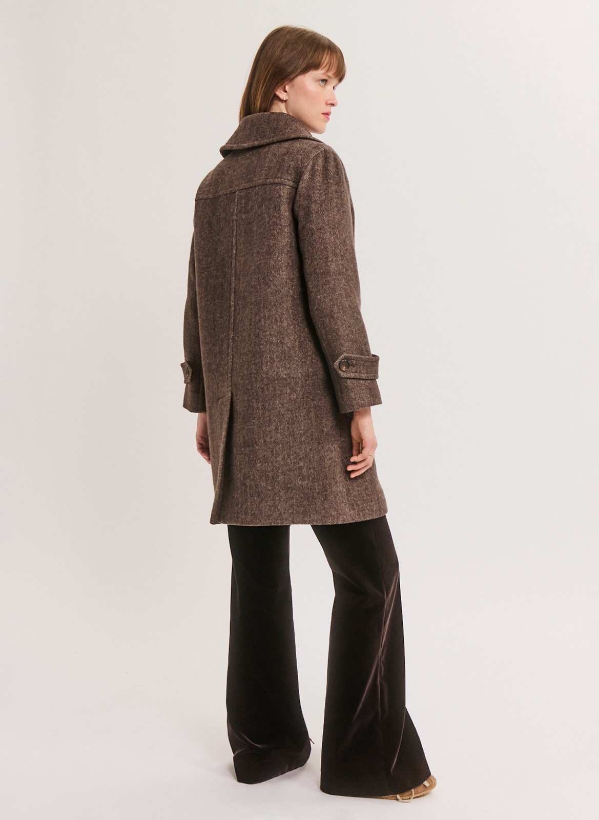 Manteau col tailleur en laine mélangée PABLO Marron
