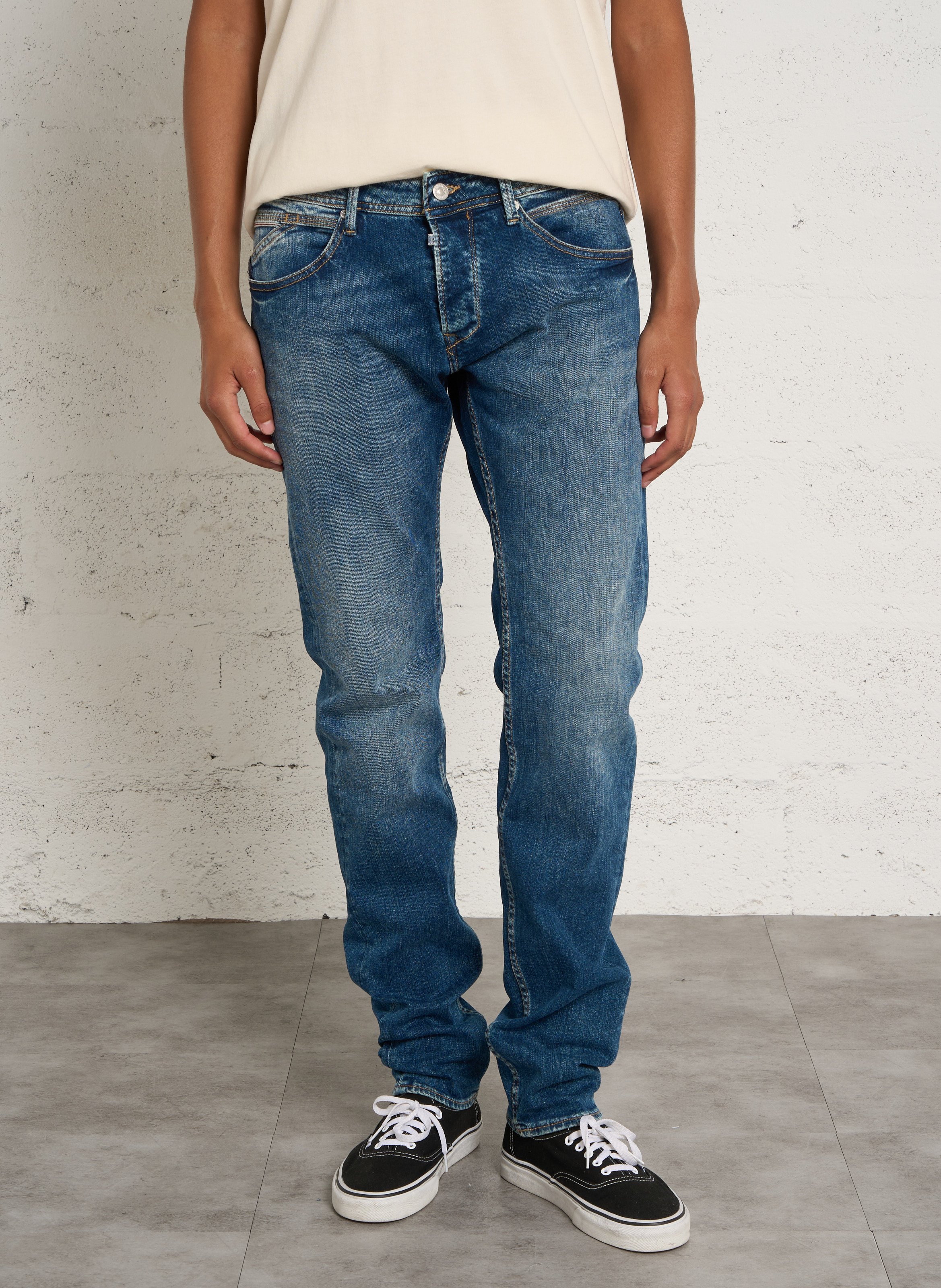 Jean ajusté en denim de coton  LE TEMPS DES CERISES Bleu