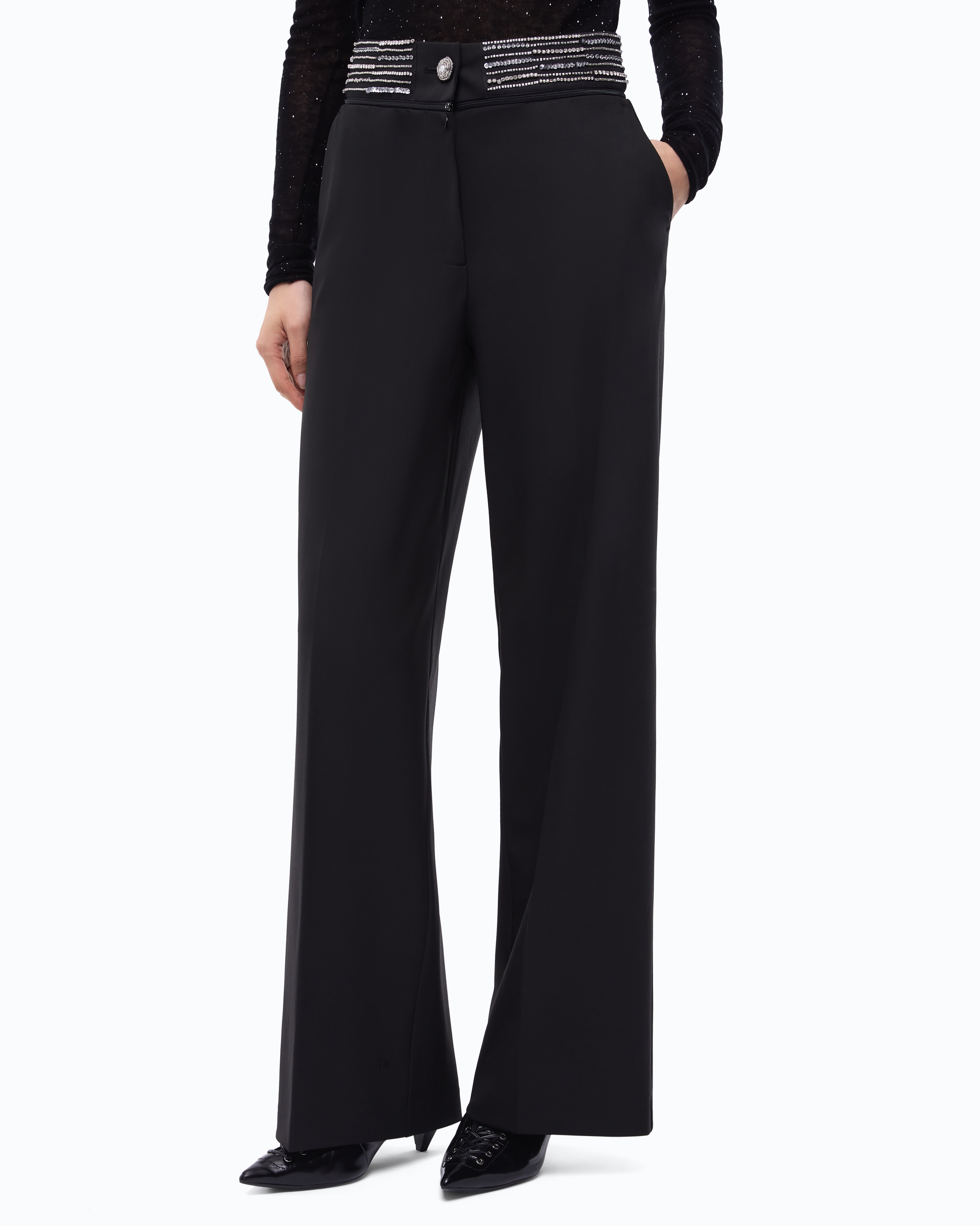 Jewelled-Waist Palazzo Trousers PINKO Black