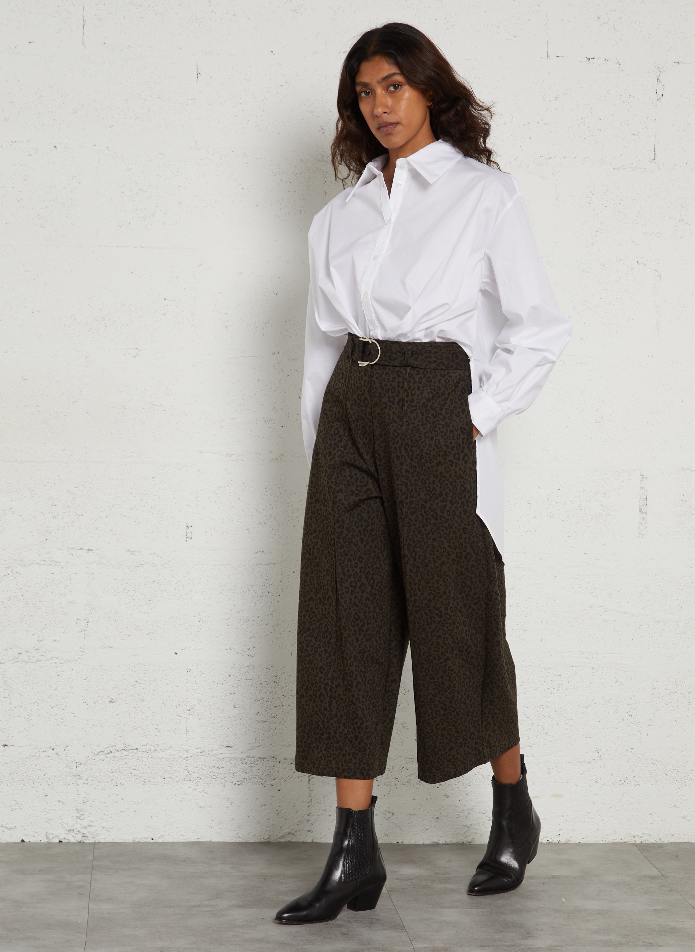 Pantalon palazzo cropped imprimé animal IMPERIAL Vert