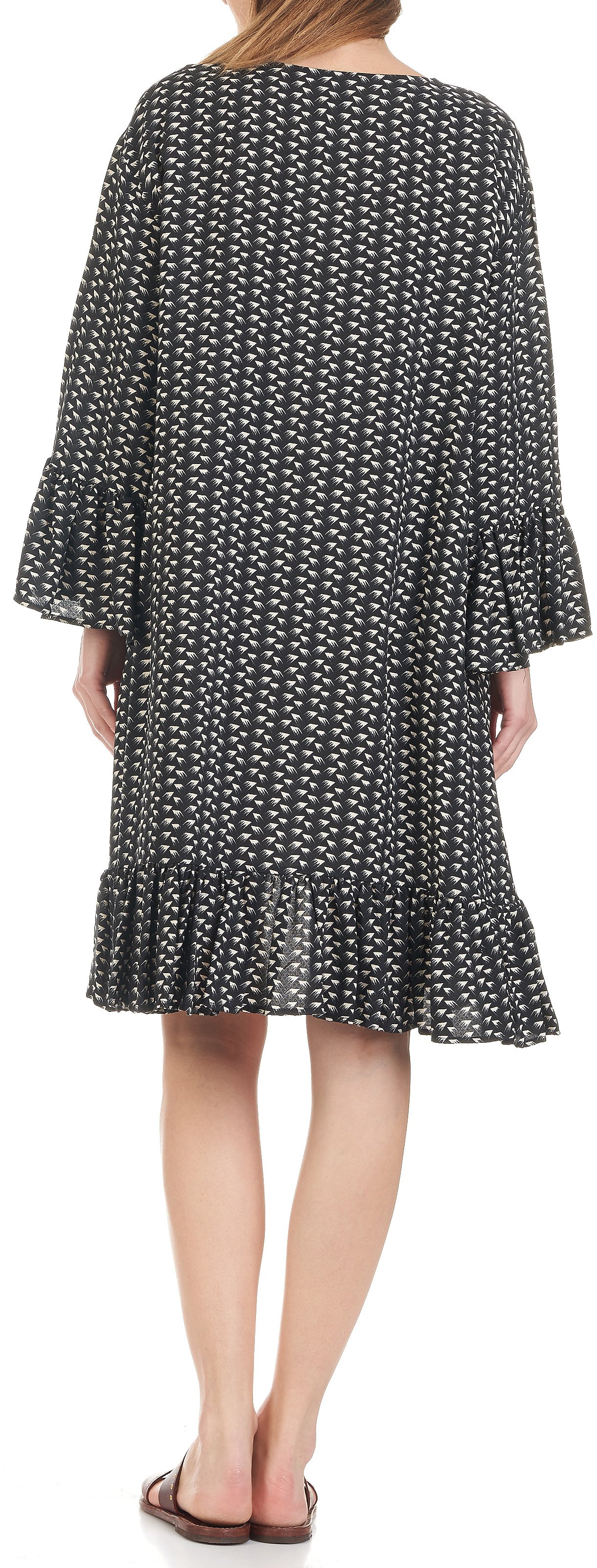 Robe courte ample imprimée à volants ATTIC AND BARN Noir