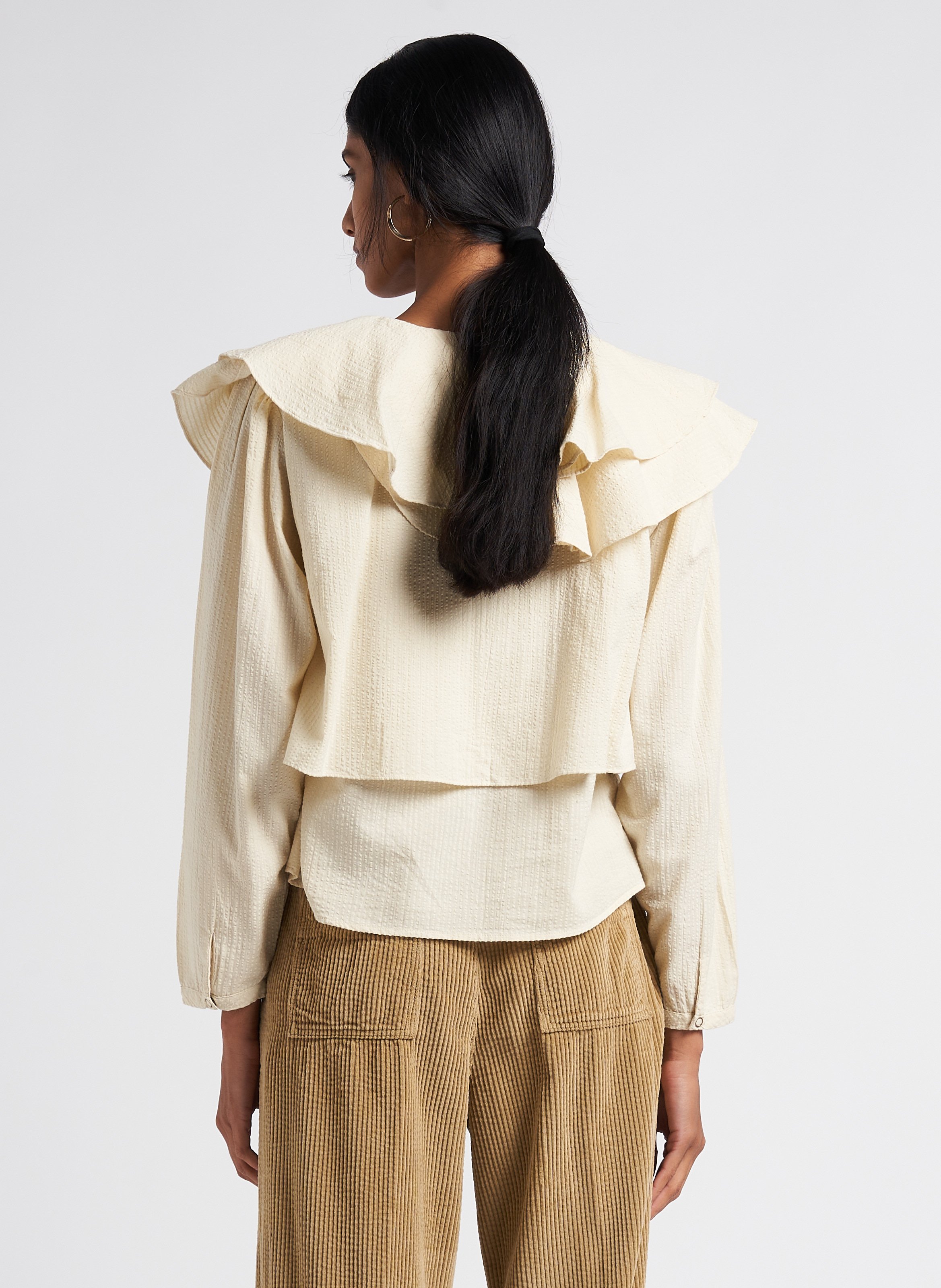 Loose-fit cotton shirt with round neck BELLEPIECE White