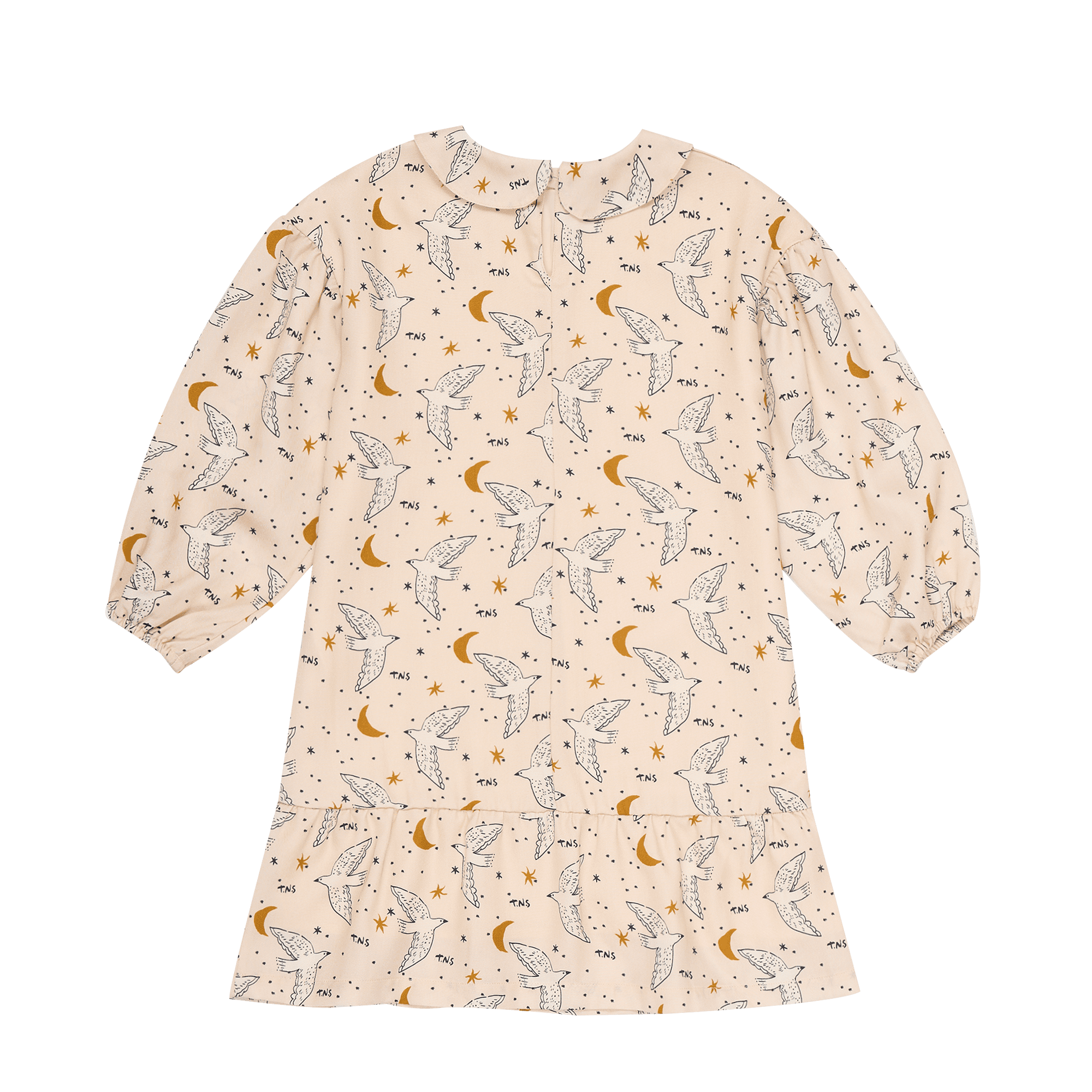 Ruimvallende, katoenen jurk met peterpankraagje THE NEW SOCIETY Beige