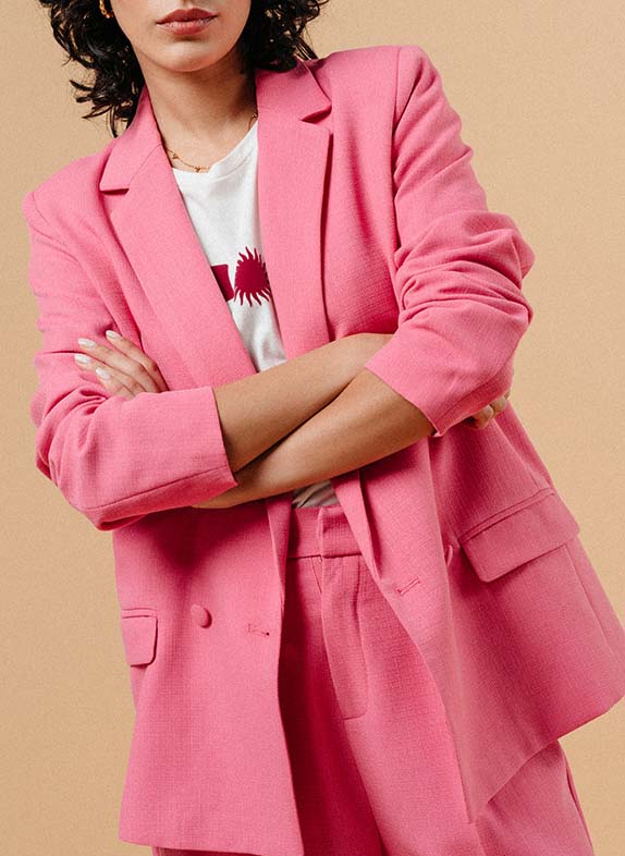 Blazer droit col tailleur Rose