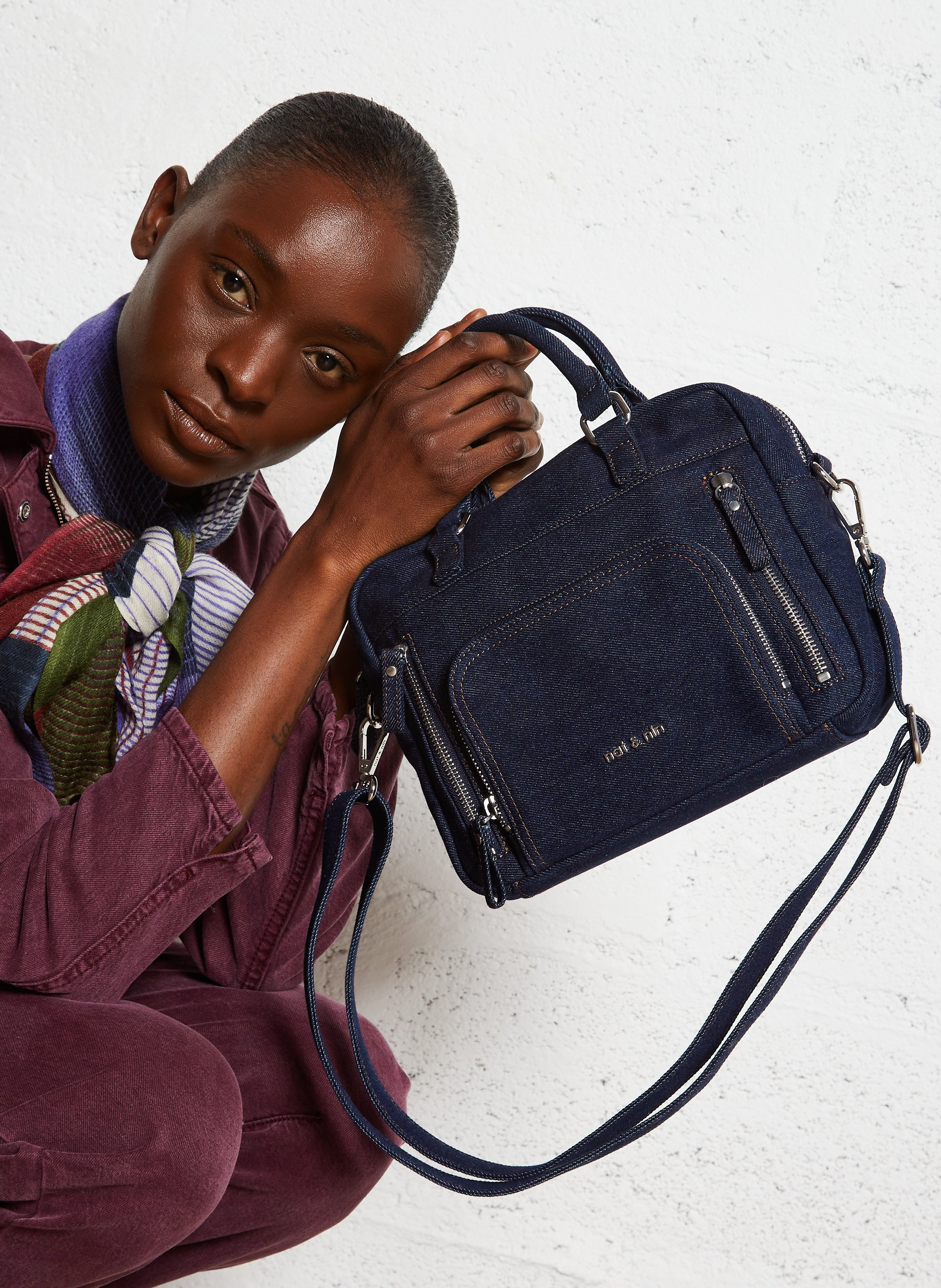 Denim cotton crossbody bag NAT & NIN Blue