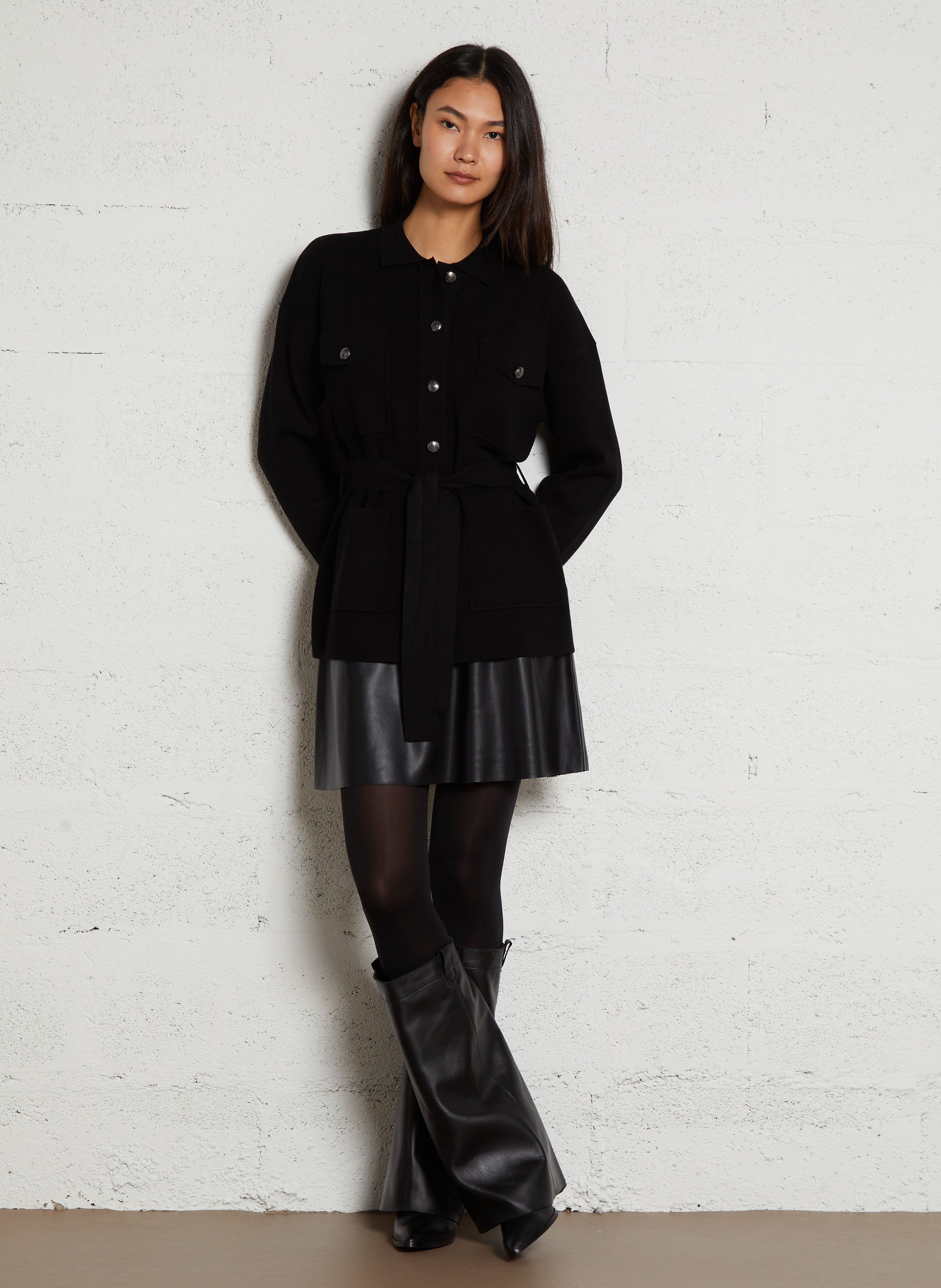 Gerade geschnittene Weste mit Knopfleiste und Gürtel IKKS Schwarz