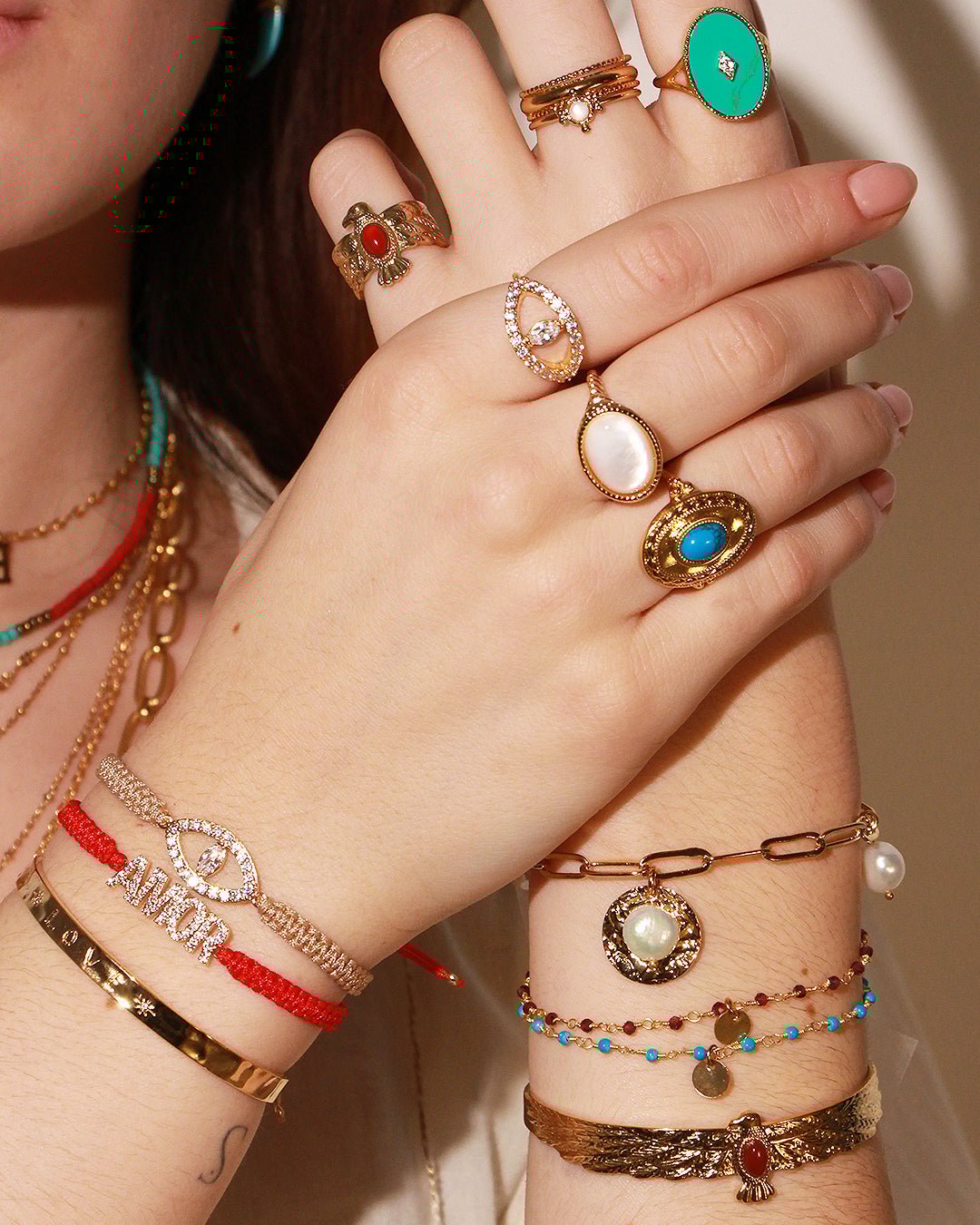 Macramé bracelet gold plated love NILAI Black