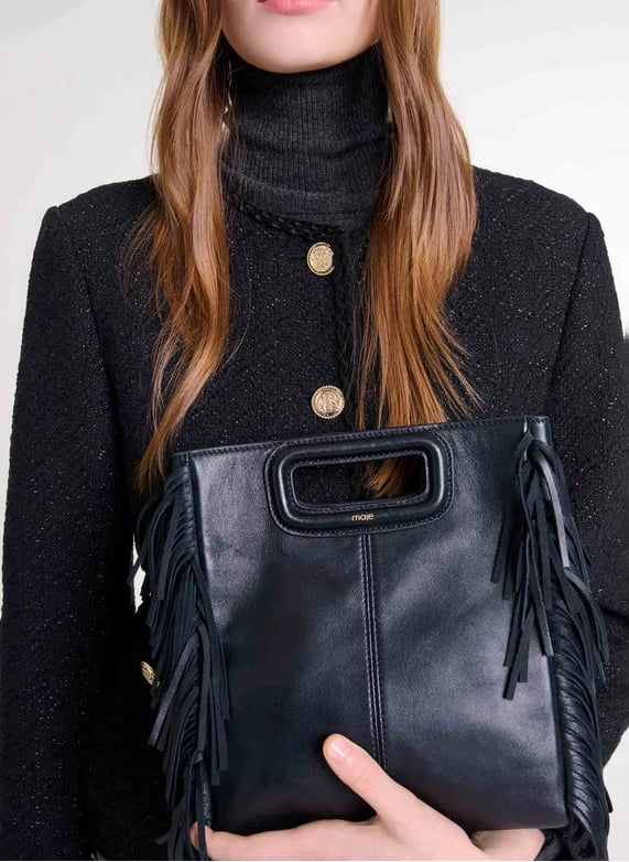 Sac bandoulière en cuir lisse M Noir Maje Femme Place des