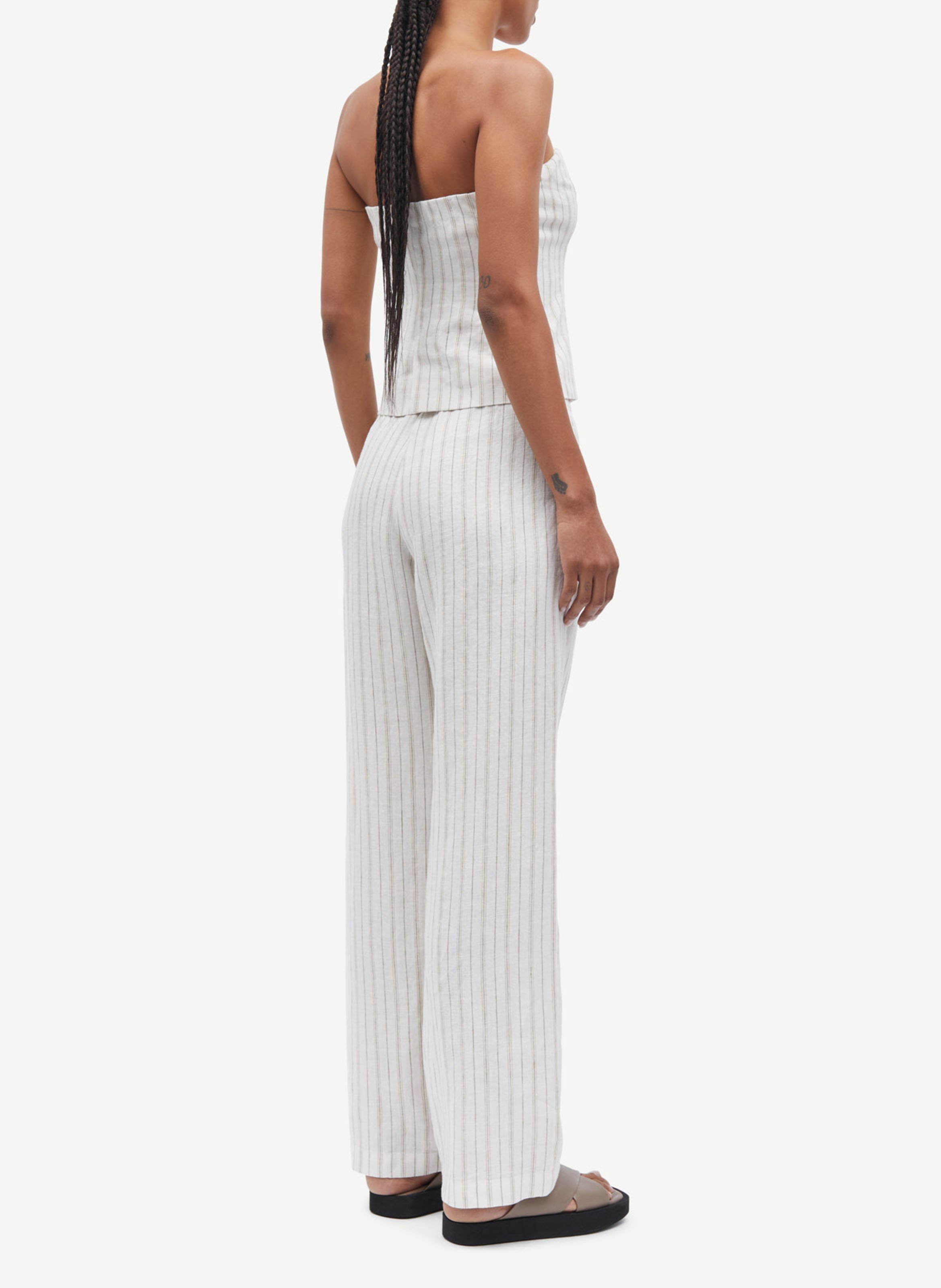 Gestreiftes Leinen-Bustiertop Beige