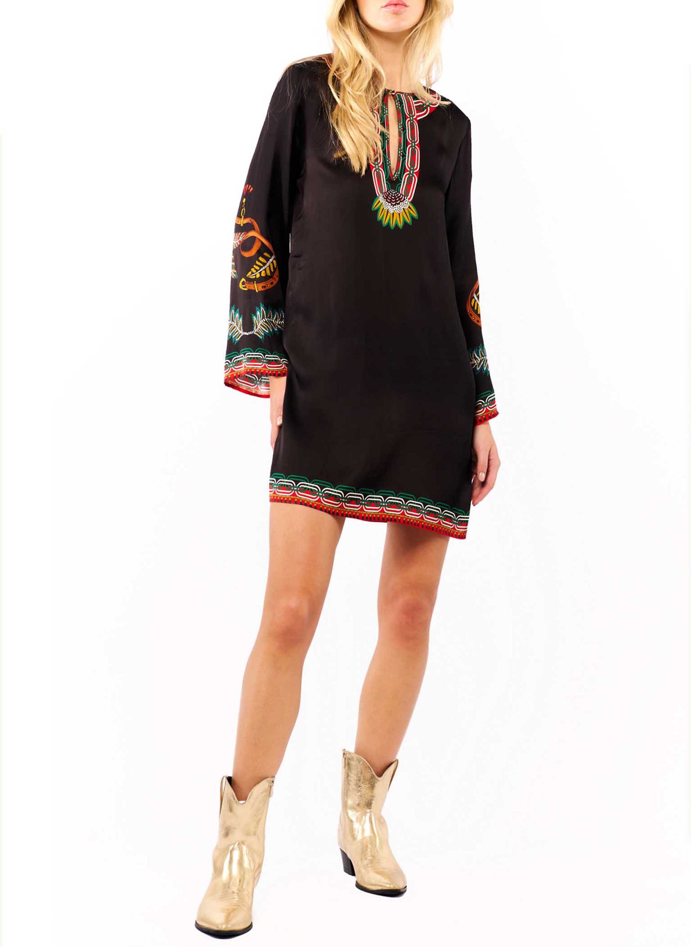 Short printed round-neck dress WILD Black