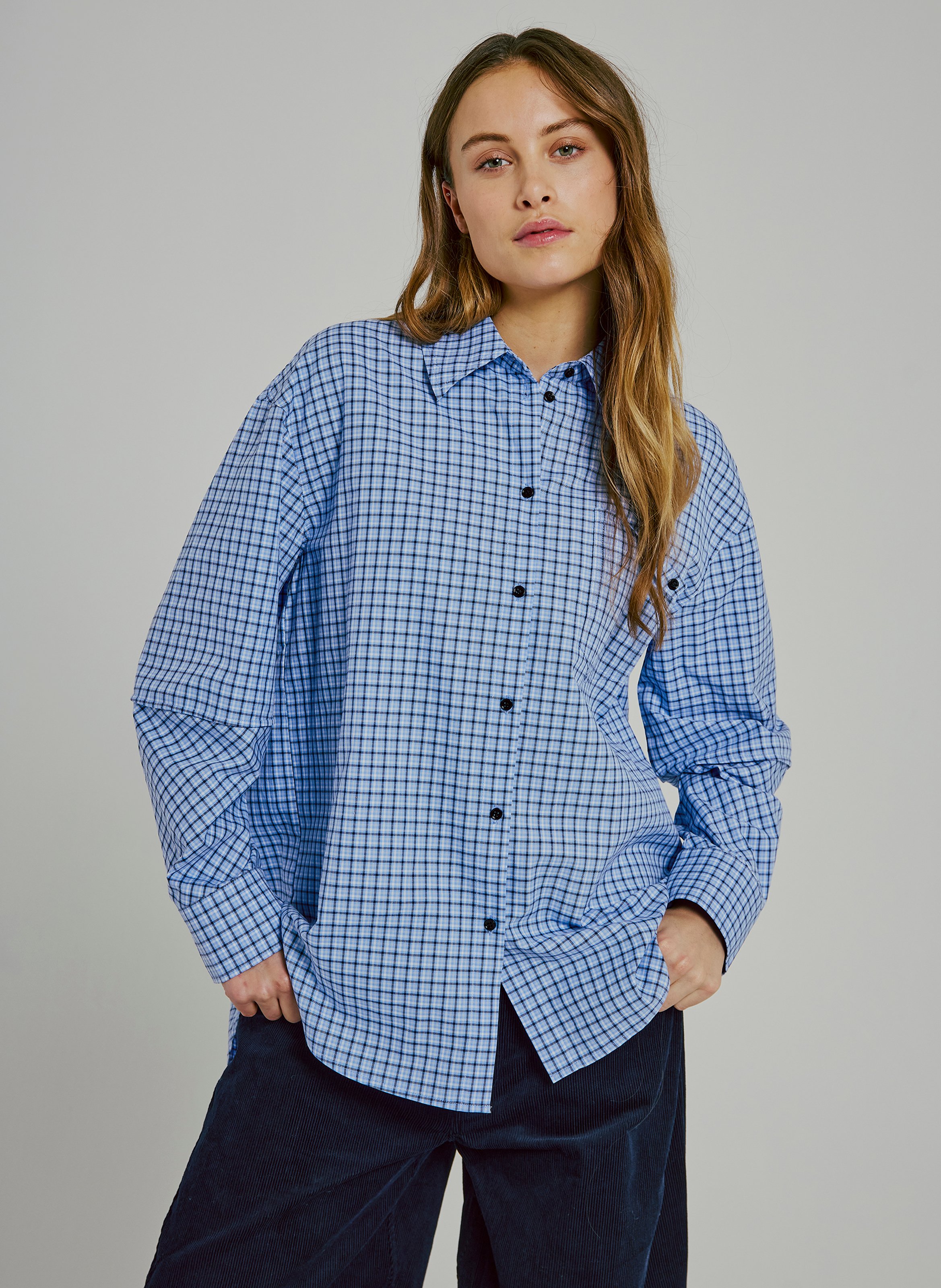 Oversized button-up checkered shirt NORR Blue