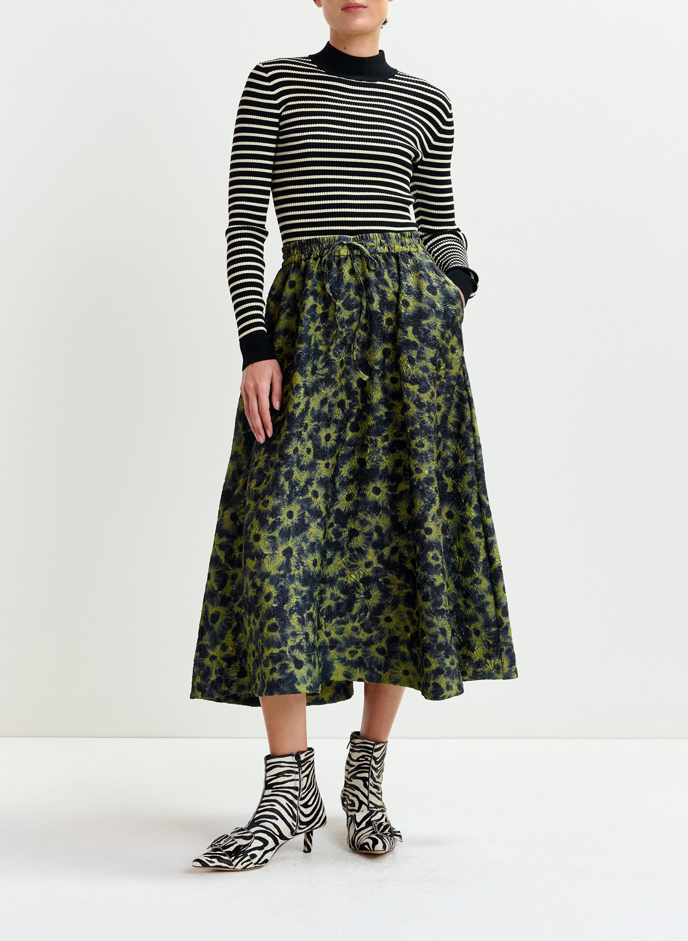 Jupe midi évasée en maille jacquard ESSENTIEL ANTWERP Vert