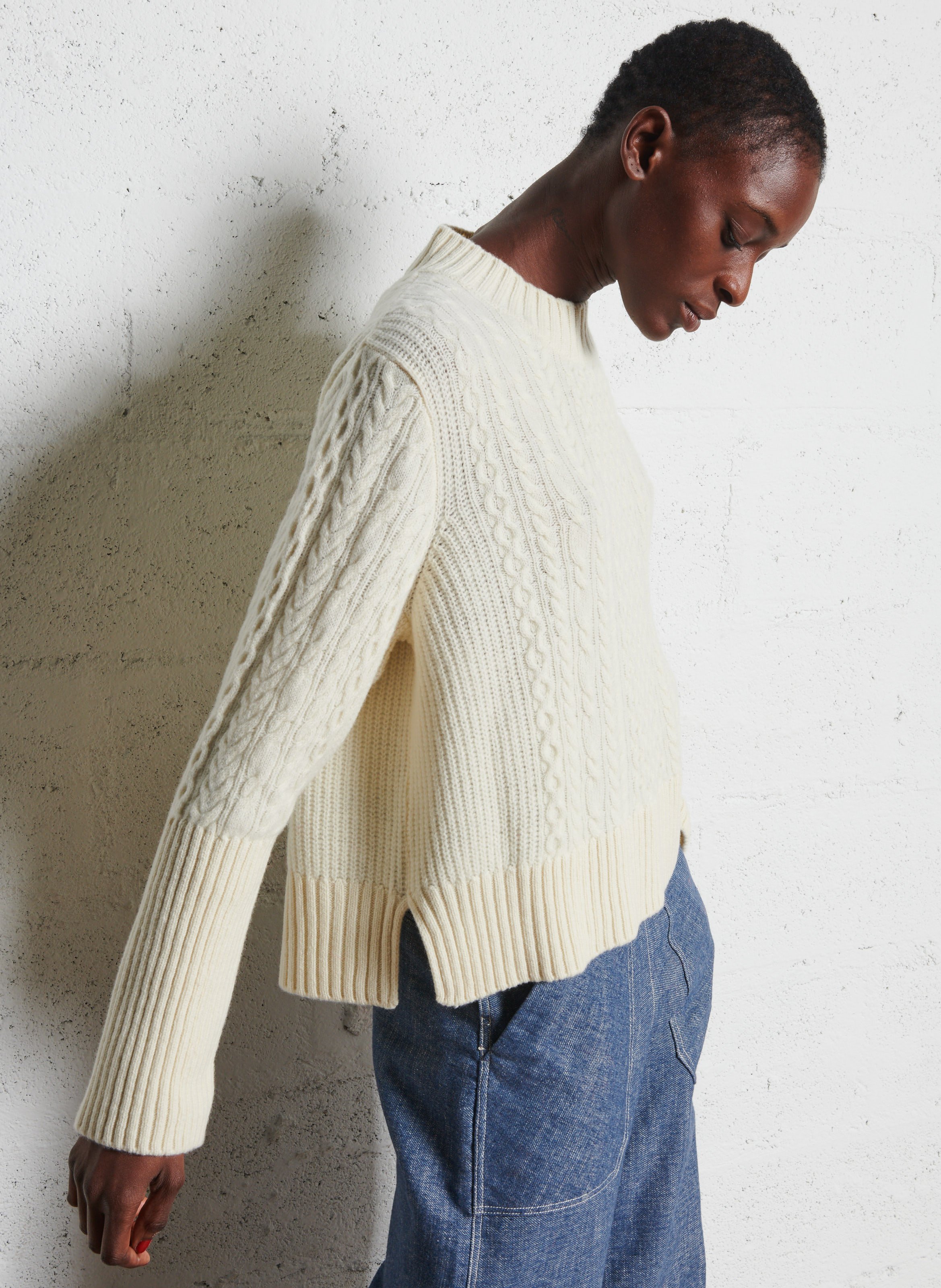 Pull col rond en laine MAISON ANJE Blanc