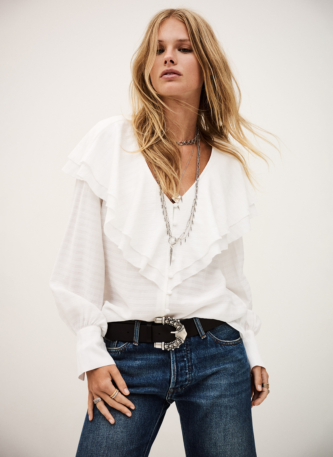 Gerimpelde blouse met V-hals in effen kleur BA&SH Beige