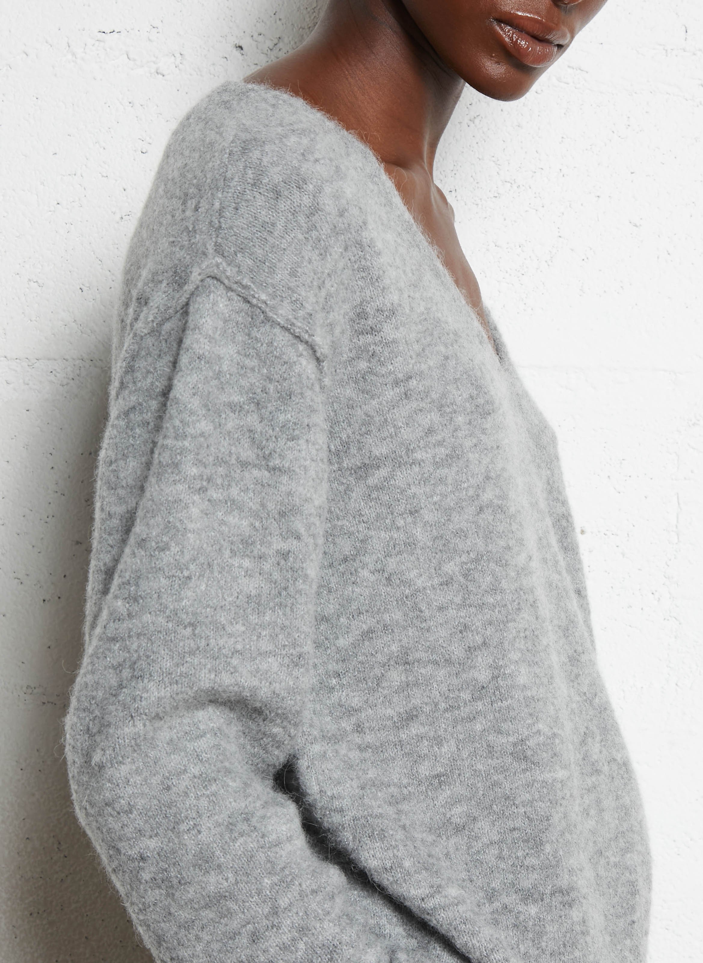 Pull droit col V en maille mélangée MAISON ANJE Noir