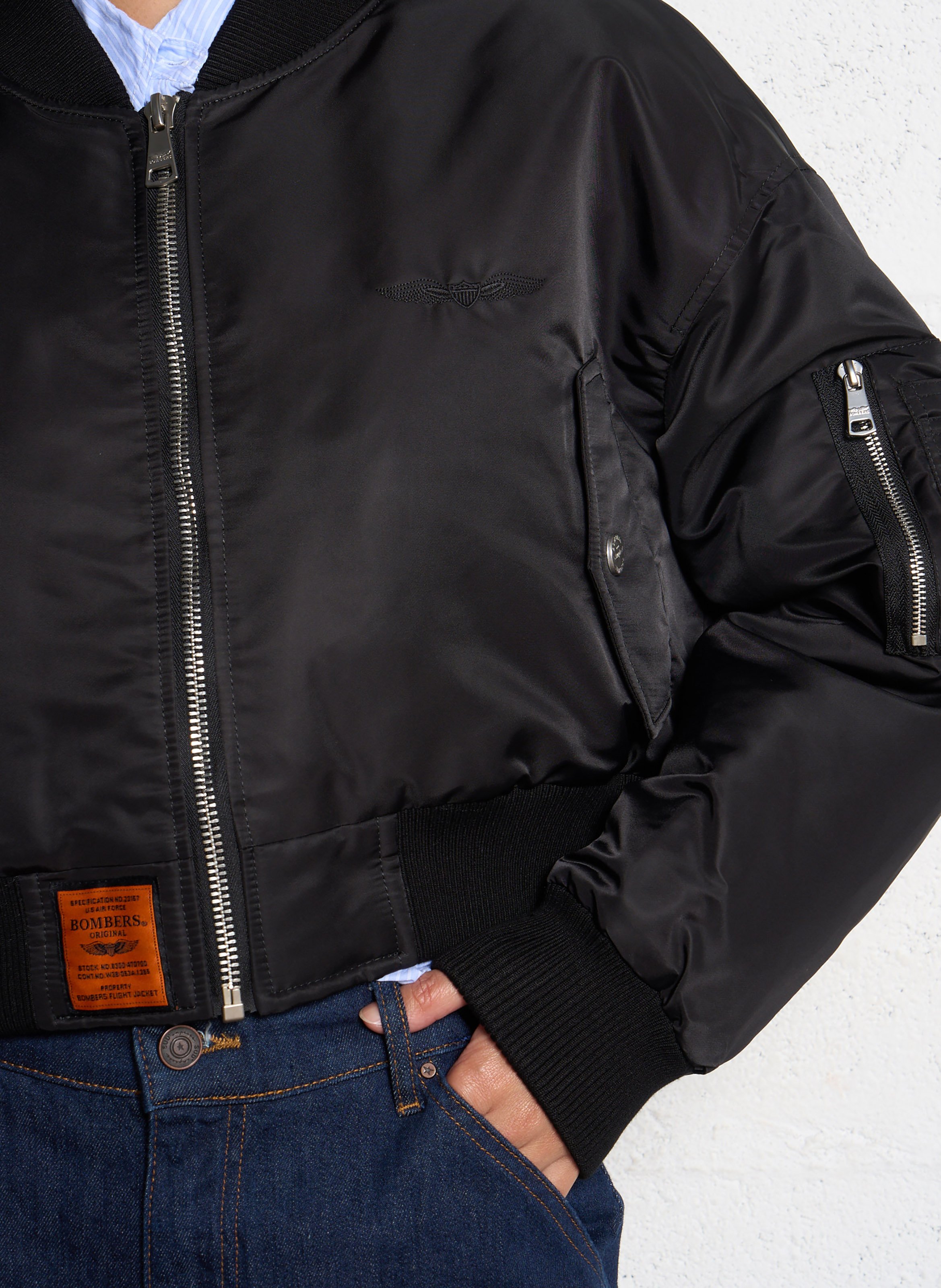 Veste courte ample zippée unie BOMBERS ORIGINAL Noir