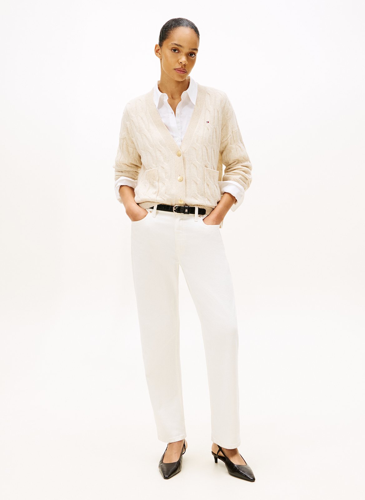 Cardigan col V droit en laine TOMMY HILFIGER Blanc