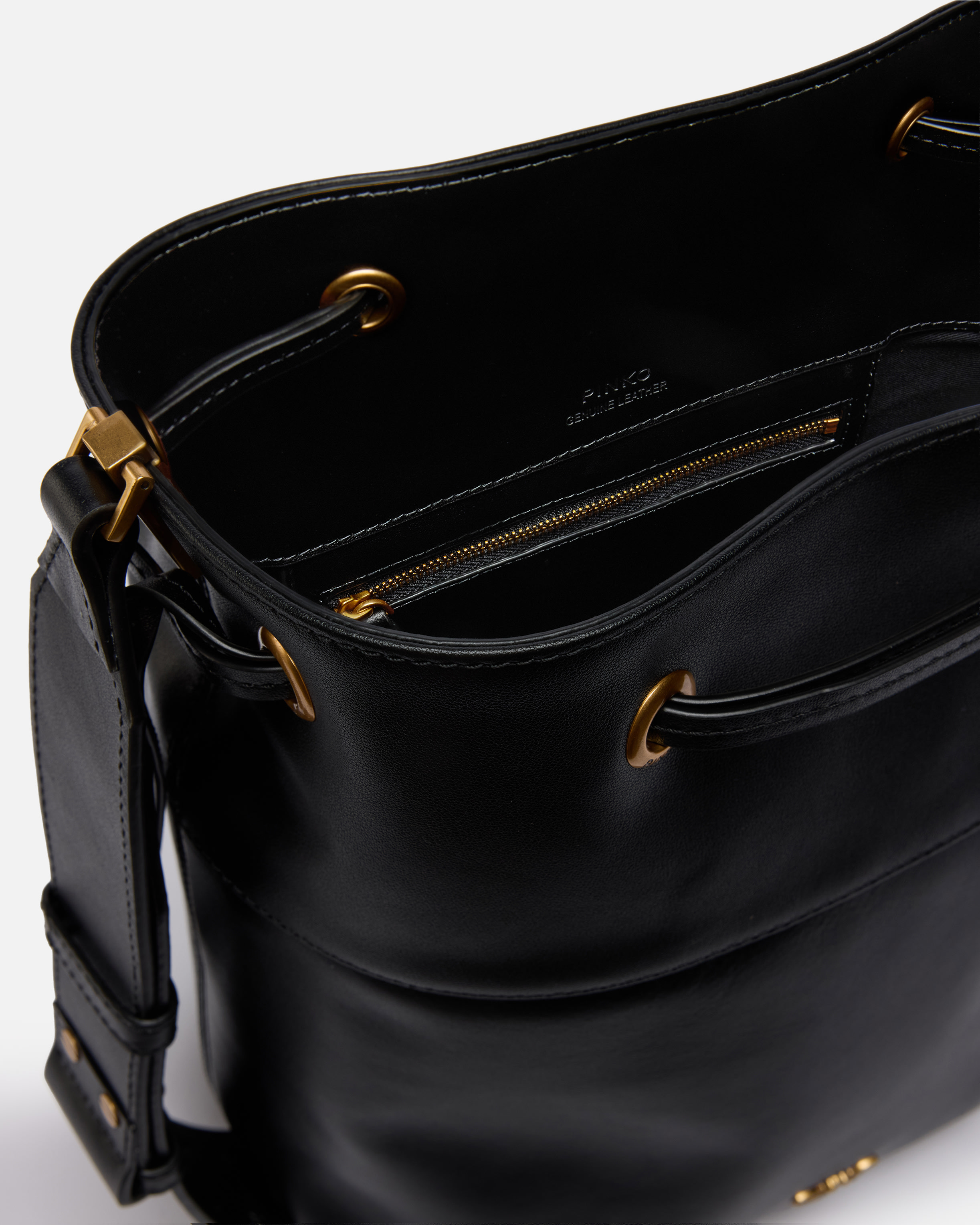 Shoulder bucket bag in leather with love birds logo PINKO Black