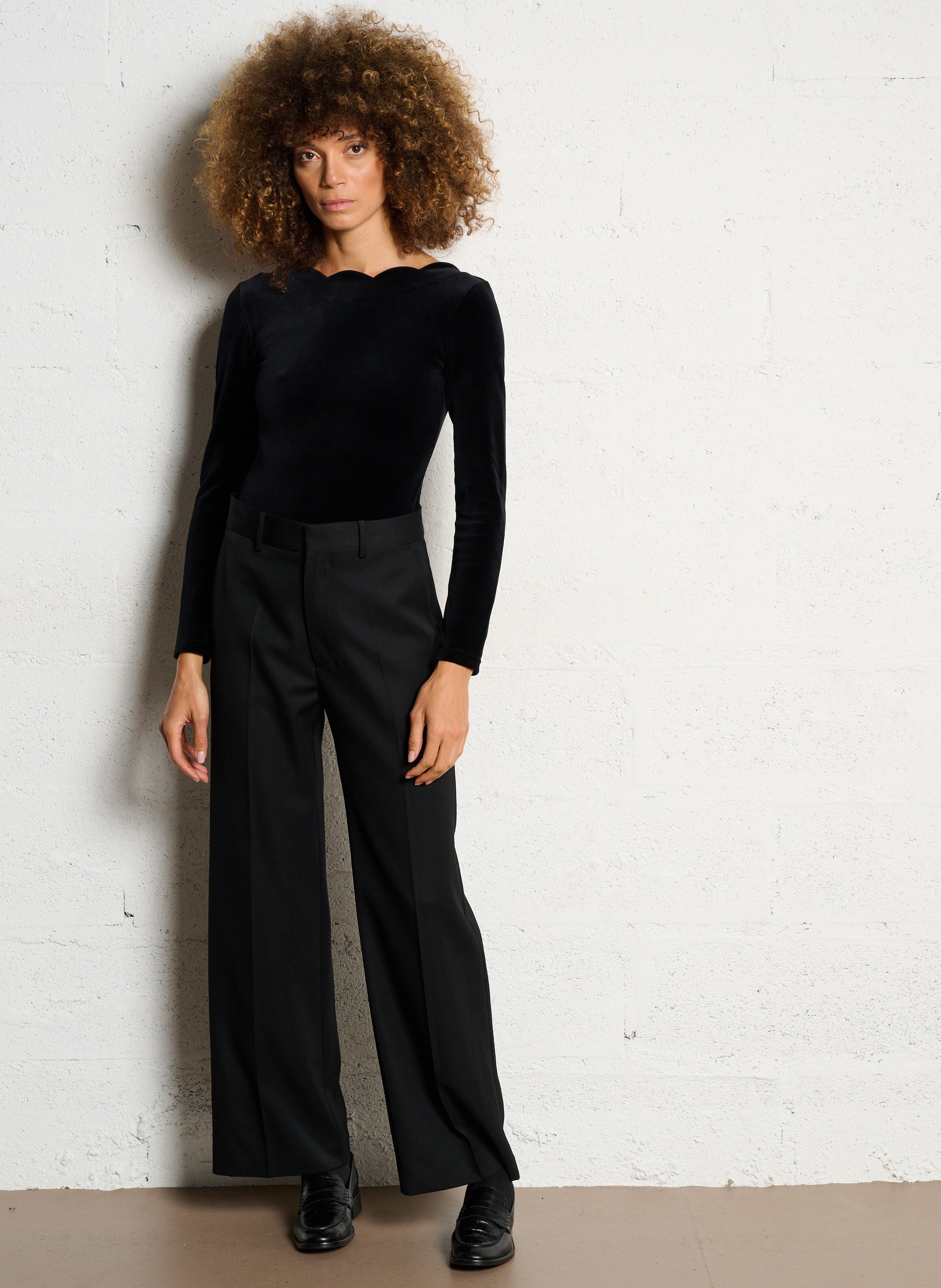Pantalon tailleur droit uni en laine MASSCOB Noir