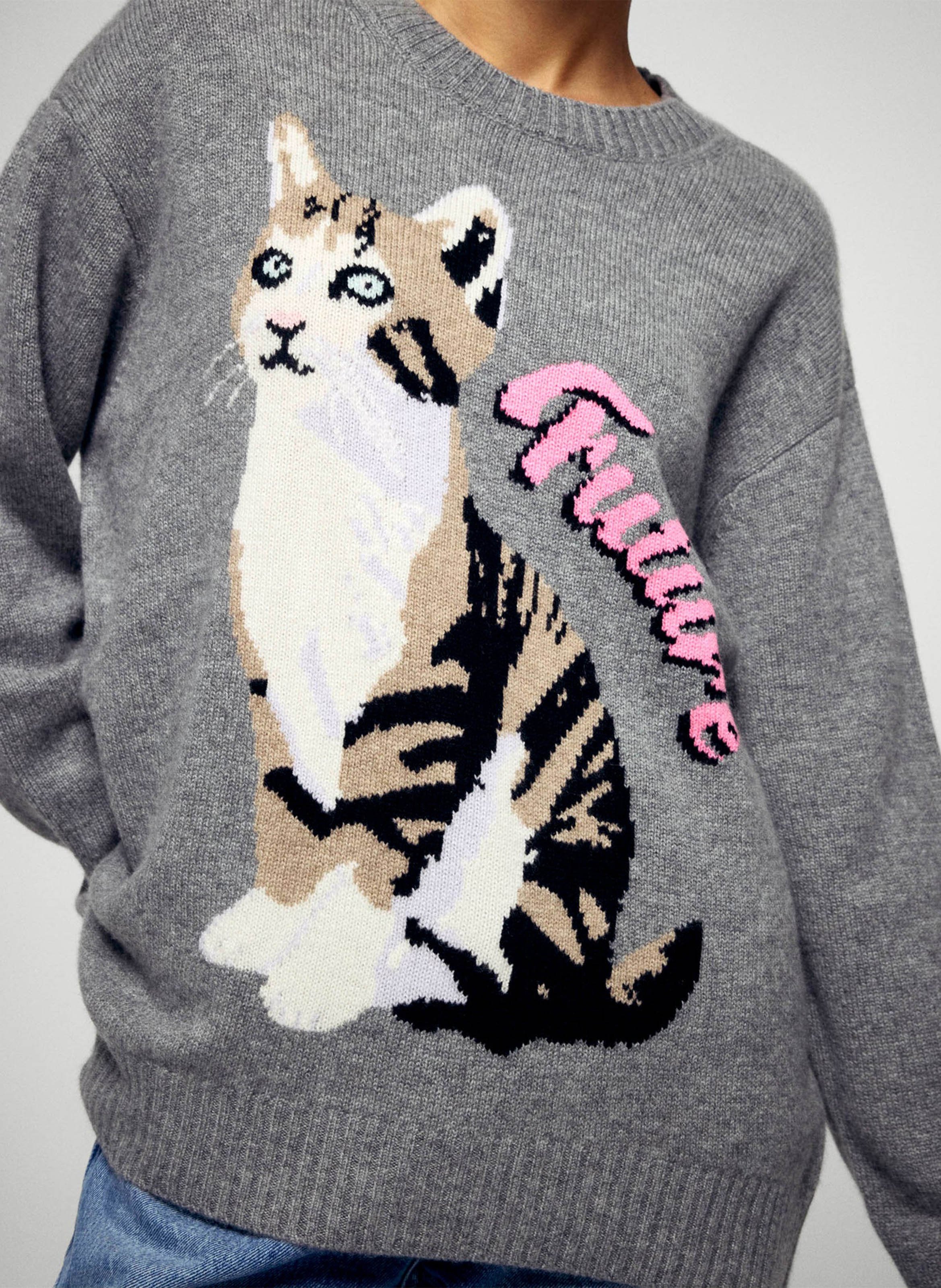 Oversized round neck cashmere sweater with print FROM FUTURE Grey