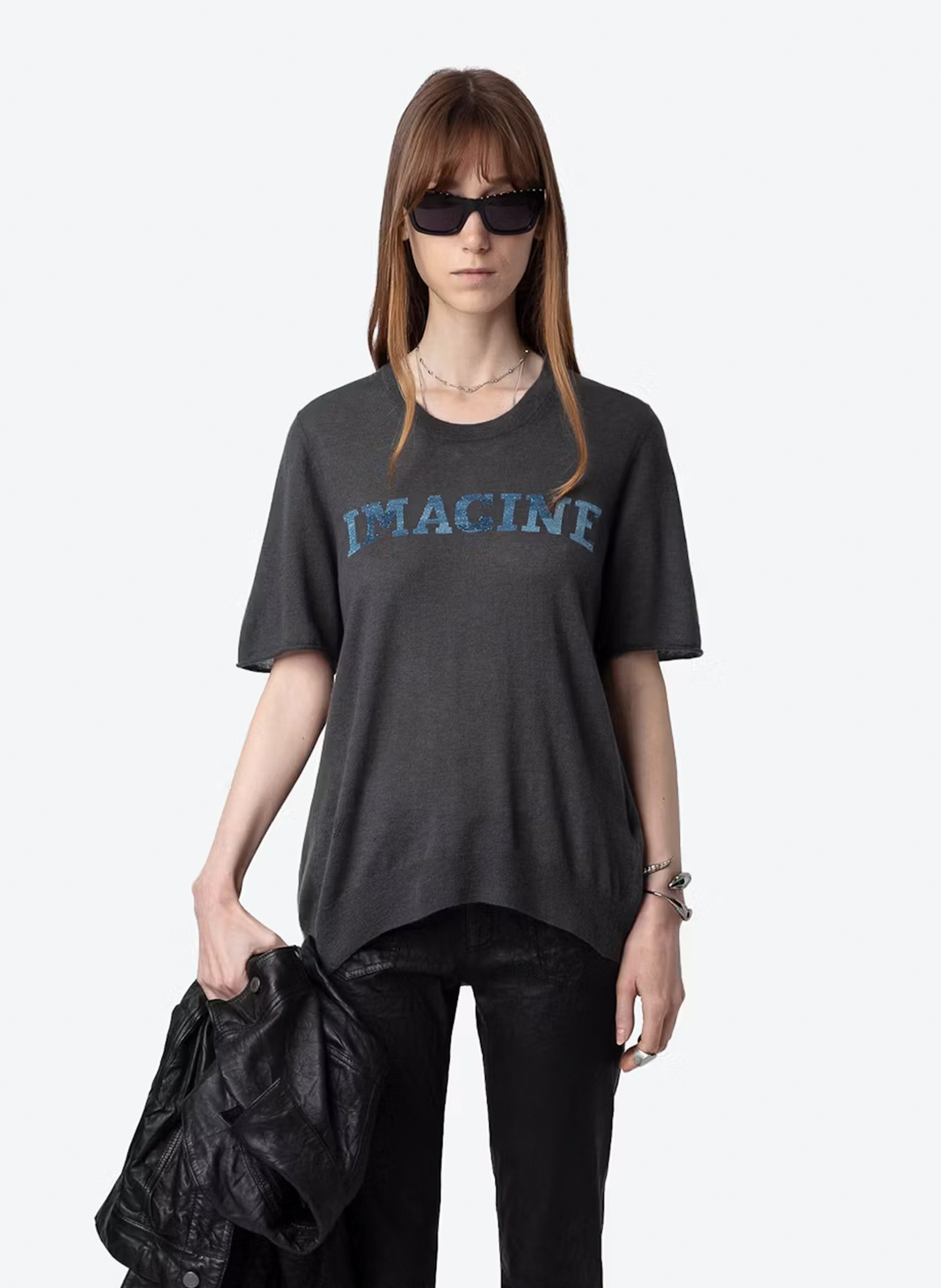 Pull droit col rond en cachemire et coton mélangé ZADIG&VOLTAIRE Gris